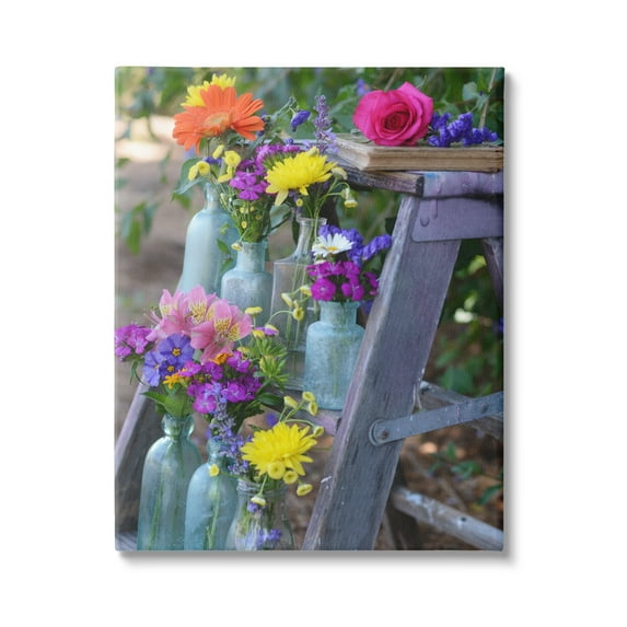 Stupell Industries Florals on Country Ladder Botanical & Floral Photography Gallery Wrapped Canvas Art Print Wall Art, 36 x 48