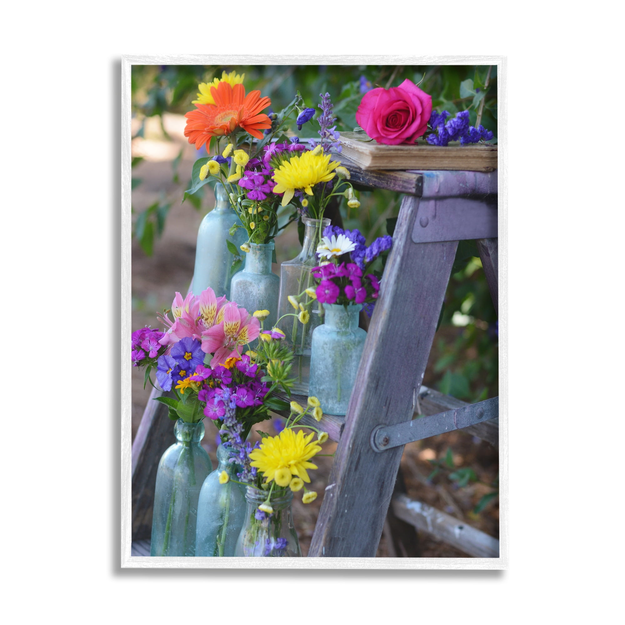Stupell Industries Florals on Country Ladder Botanical & Floral Photography White Framed Art Print Wall Art, 24 x 30