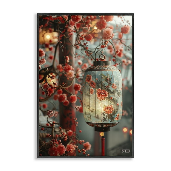 Stupell Industries Florals with Asian Motif Botanical & Floral Painting Black Framed Art Print Wall Art, 16 x 24