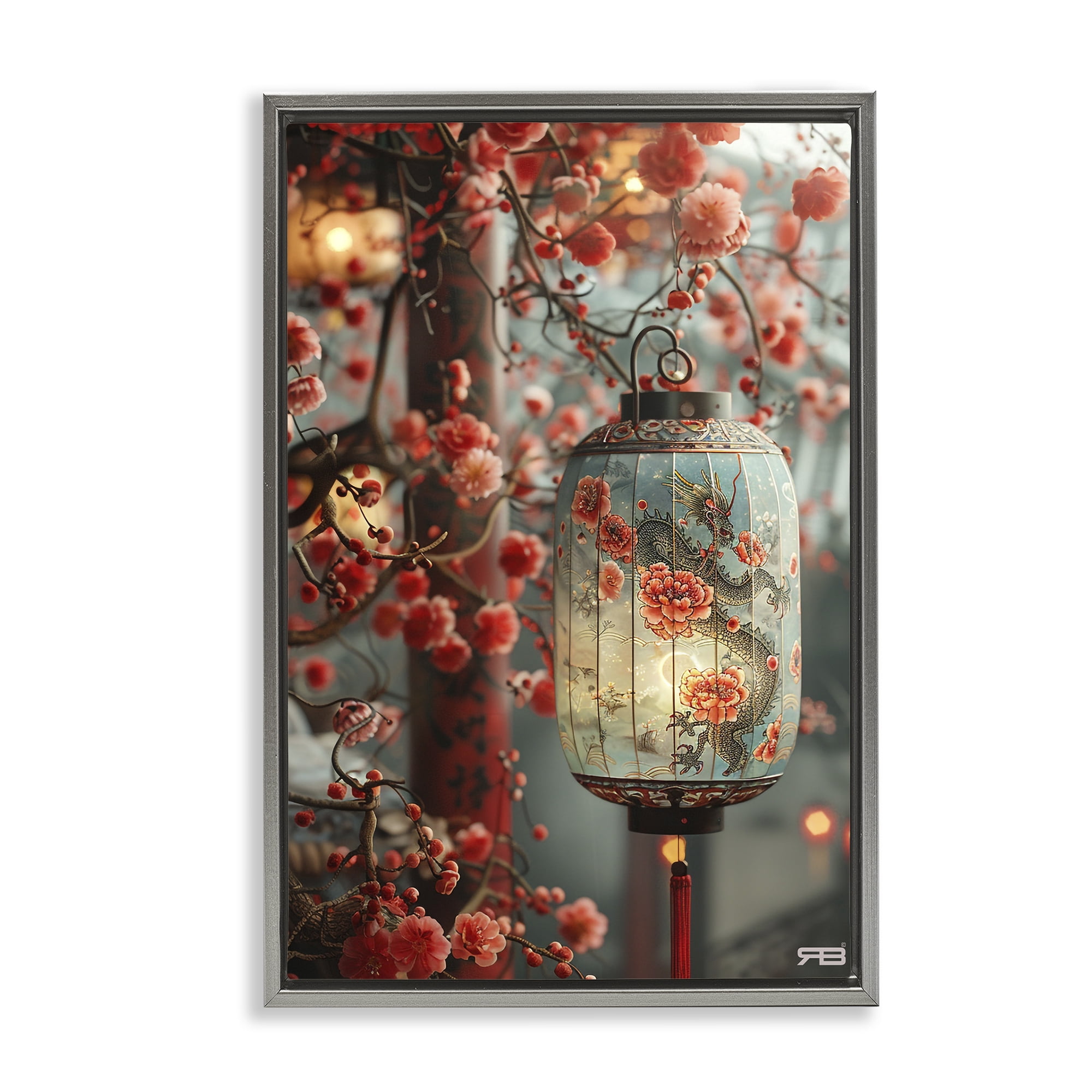 Stupell Industries Florals with Asian Motif Botanical & Floral Painting Gray Floater Framed Art Print Wall Art, 17 x 25