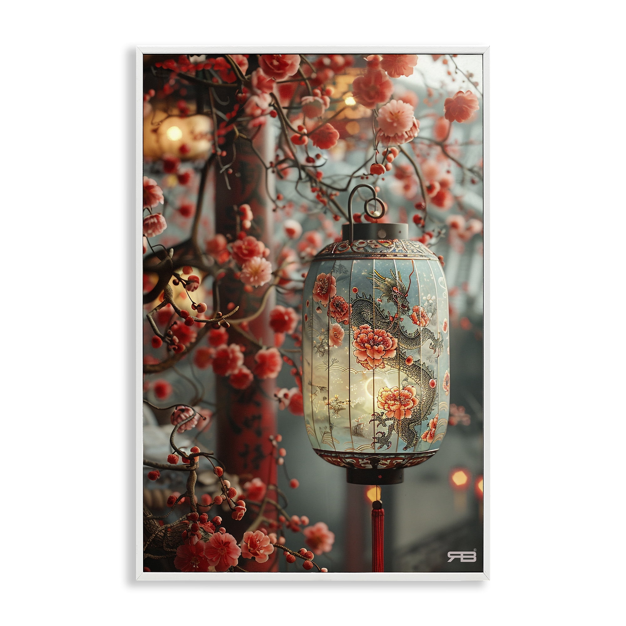 Stupell Industries Florals with Asian Motif Botanical & Floral Painting White Framed Art Print Wall Art, 12 x 18