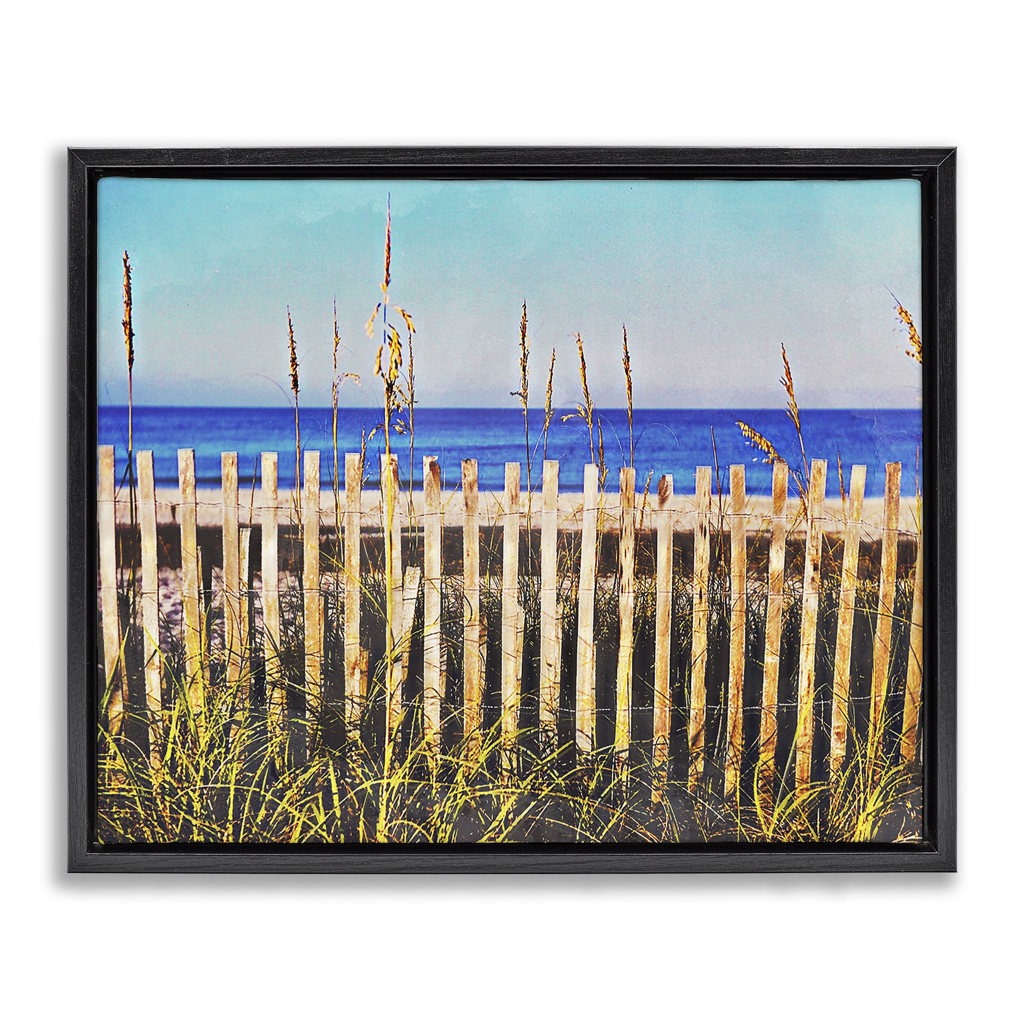 Stupell Industries Florida Fenced Beach Nautical & Beach Painting Black Floater Framed Canvas Art Print Wall Art, 31 x 25