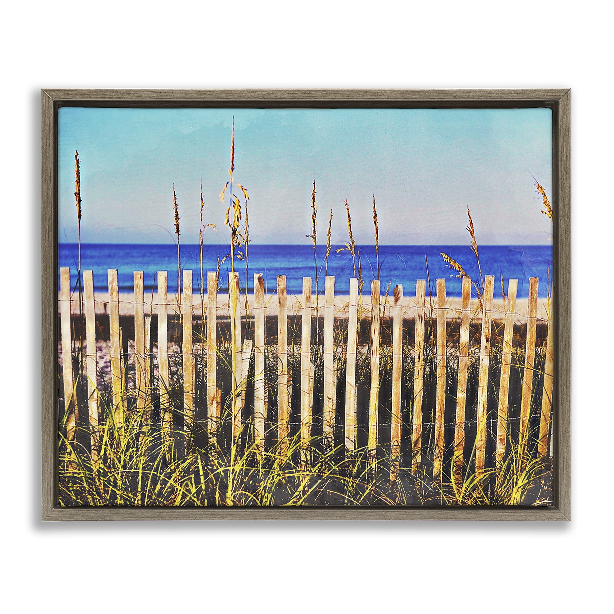 Stupell Industries Florida Fenced Beach Nautical & Beach Painting Brown Floater Framed Canvas Art Print Wall Art, 31 x 25