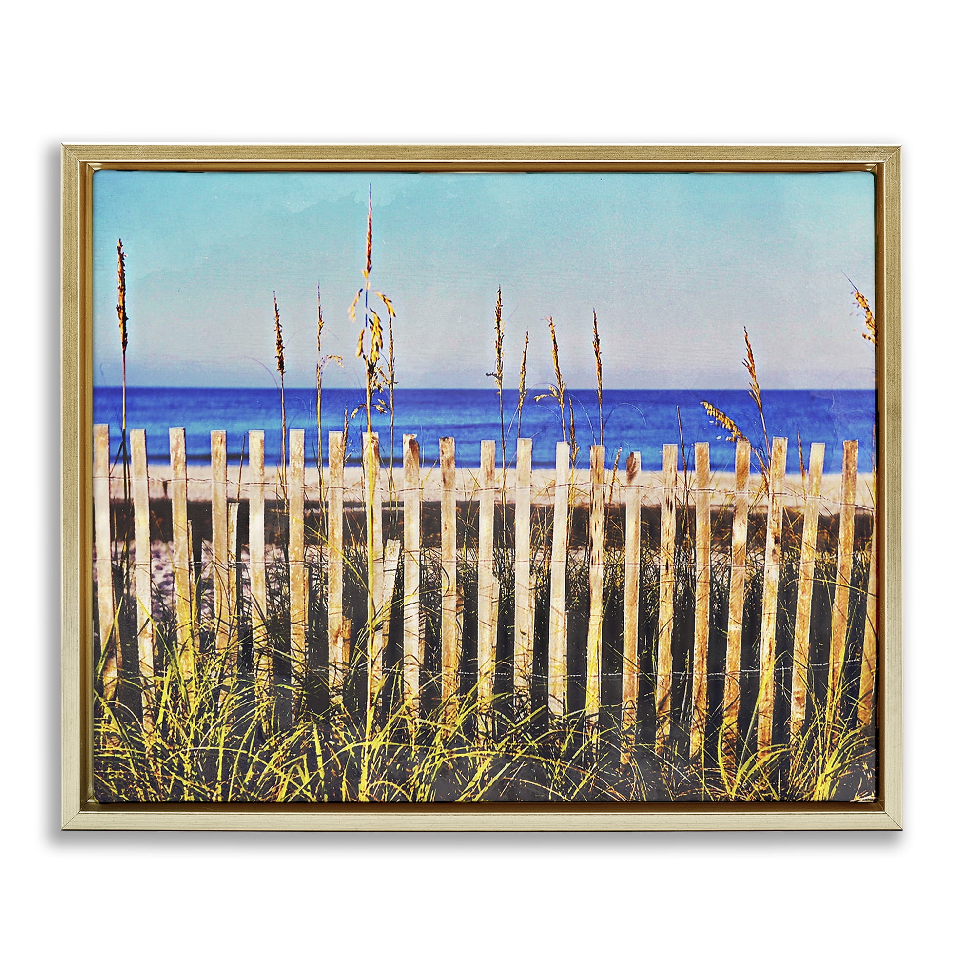 Stupell Industries Florida Fenced Beach Nautical & Beach Painting Gold Floater Framed Canvas Art Print Wall Art, 21 x 17