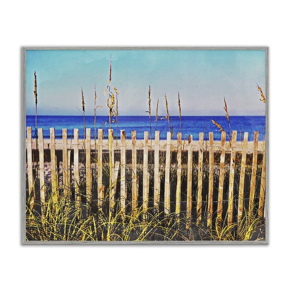 Stupell Industries Florida Fenced Beach Nautical & Beach Painting Gray Framed Art Print Wall Art, 14 x 11