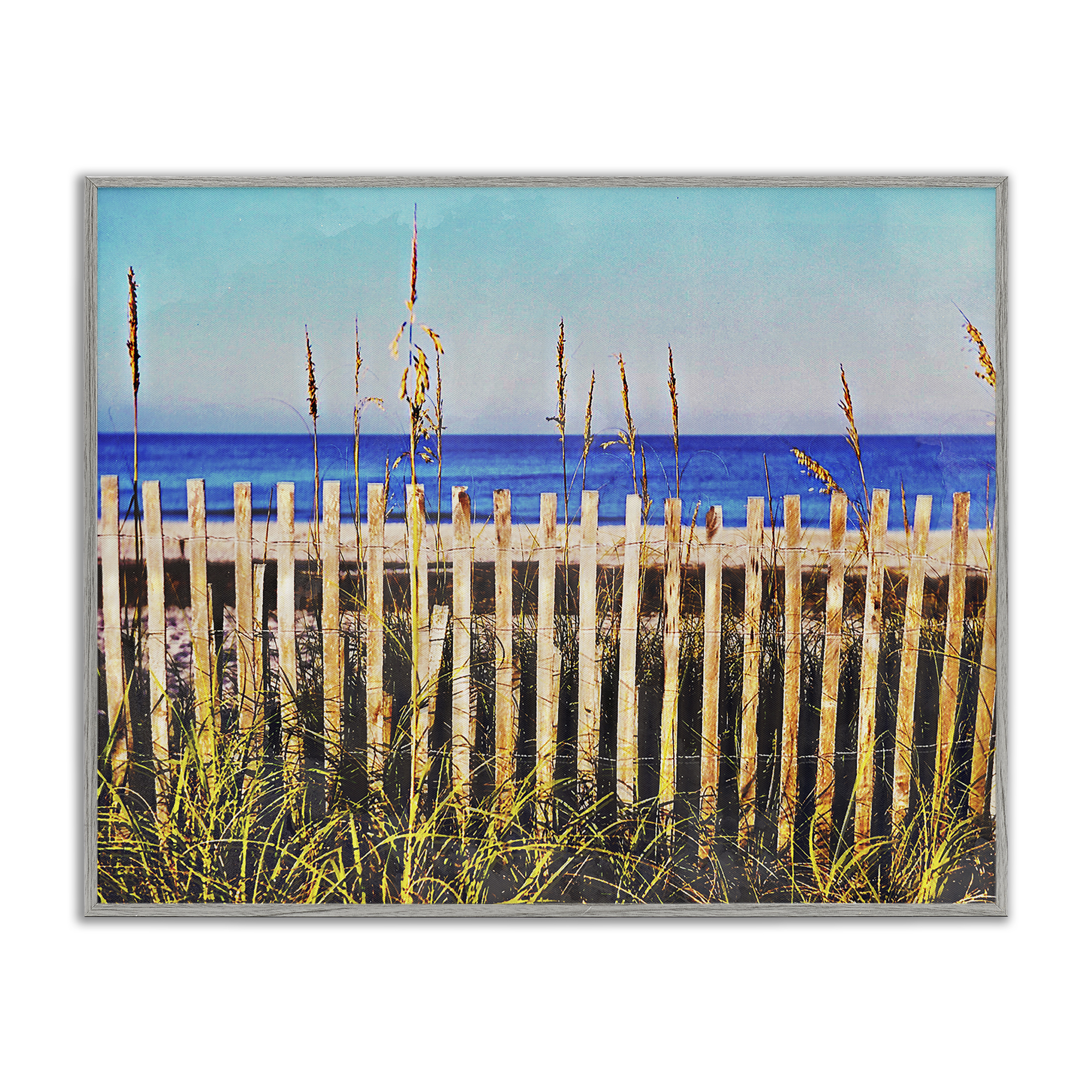 Stupell Industries Florida Fenced Beach Nautical & Beach Painting Gray Framed Art Print Wall Art, 30 x 24