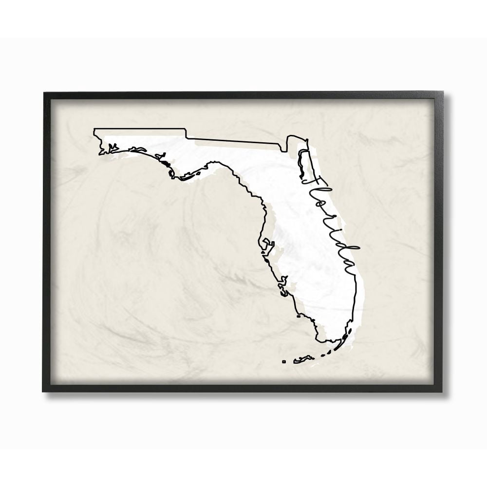 Stupell Industries Florida Home State Map Neutral Print Design Framed Giclee Texturized Art by Daphne Polselli