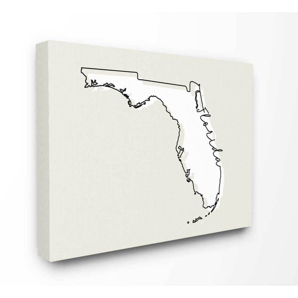 Stupell Industries Florida Home State Map Neutral Print Design Super Canvas Wall Art by Daphne Polselli