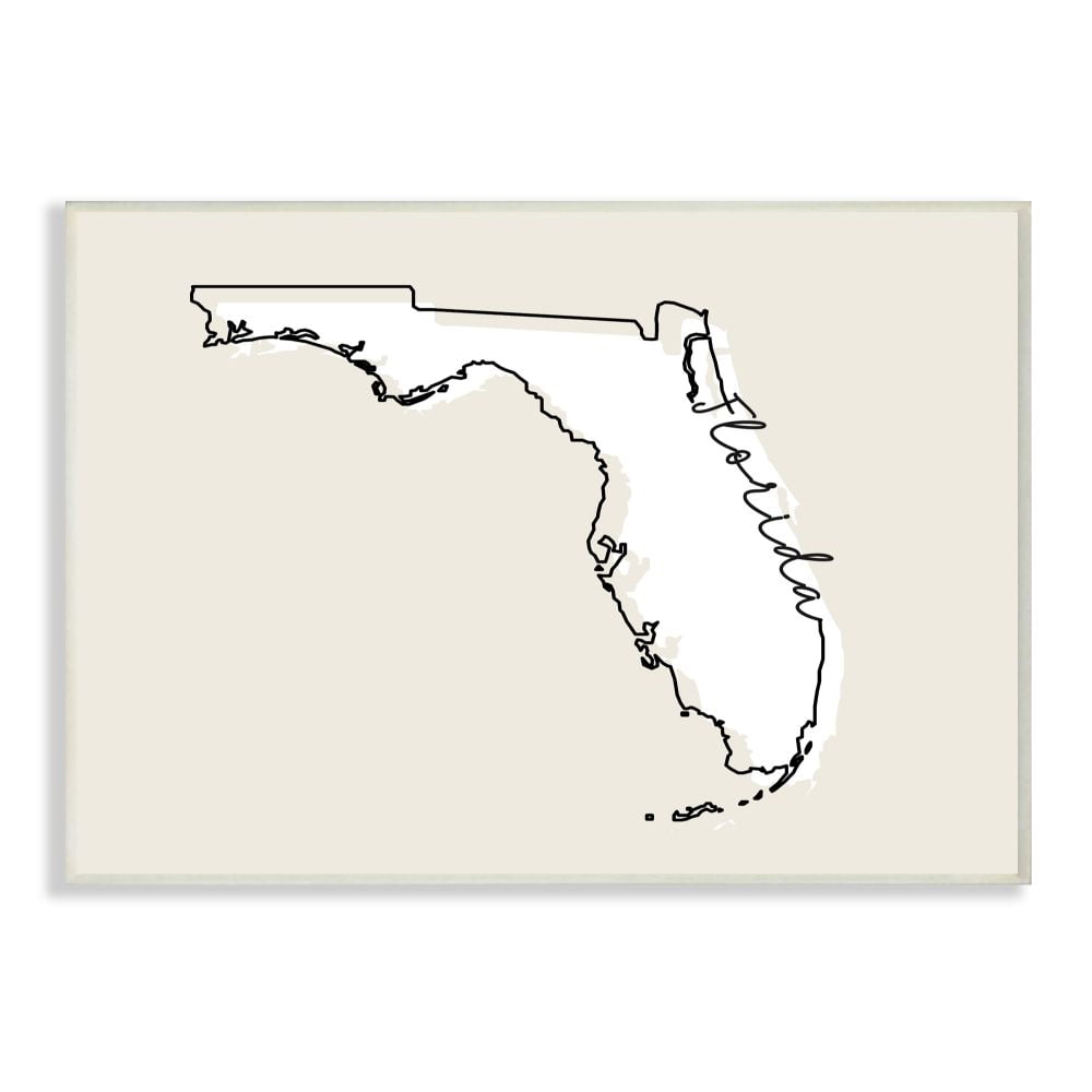Stupell Industries Florida Home State Map Neutral Print Design Wall Plaque Art by Daphne Polselli