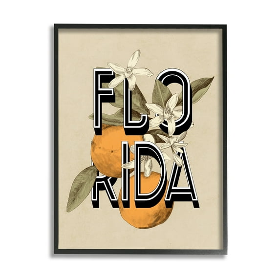 Stupell Industries Florida Orange Blossoms State Flower Typography Graphic Art Black Framed Art Print Wall Art, Design by Daphne Polselli