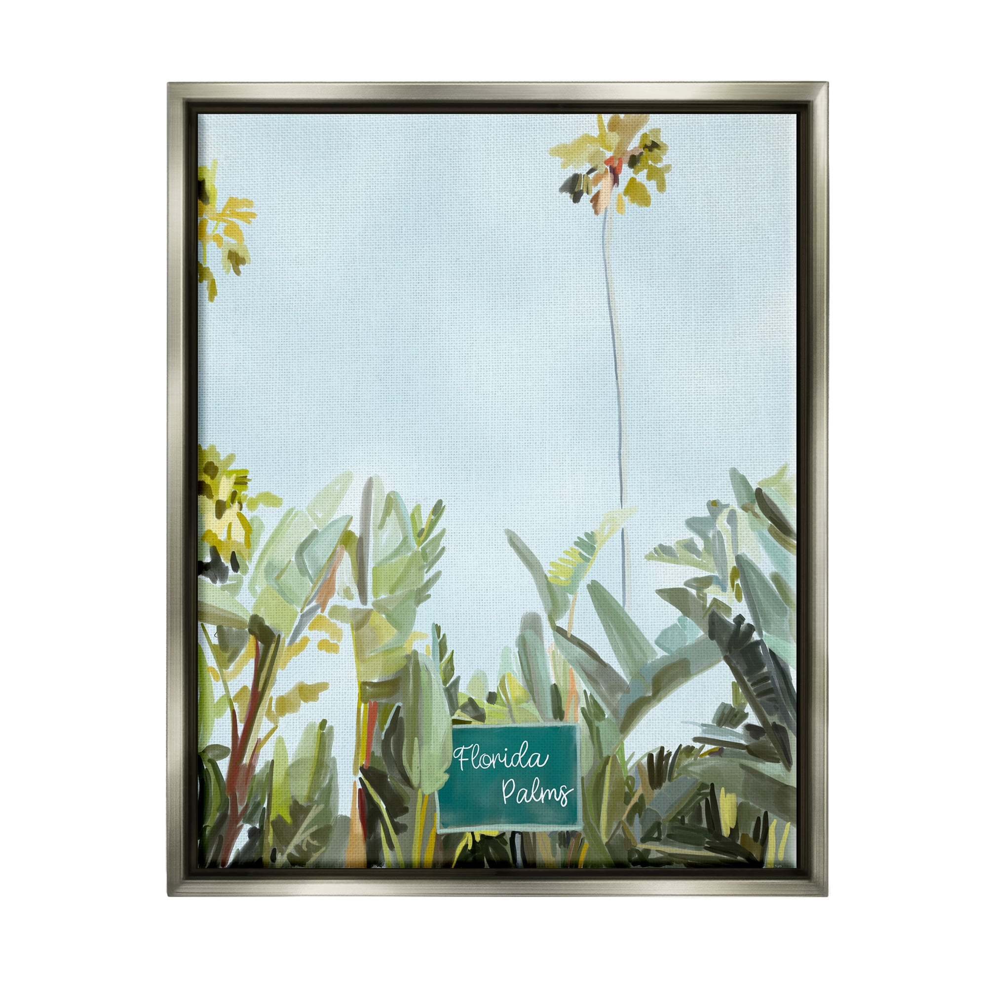 Stupell Industries Florida Palms Botanicals Botanical & Floral Painting Gray Floater Framed Art Print Wall Art, 17 x 21