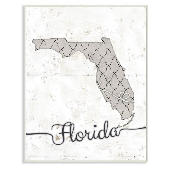 Stupell Industries Florida Patterned Grey US State Design Wall Plaque by Ziwei Li
