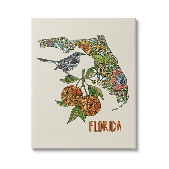 Stupell Industries Florida State Mockingbird Detailed Orange Blossom Pattern Graphic Art Gallery Wrapped Canvas Print Wall Art, Design by Valentina Harper