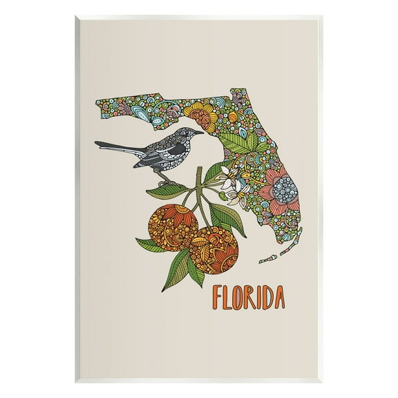 Stupell Industries Florida State Mockingbird Detailed Orange Blossom Pattern Graphic Art Unframed Art Print Wall Art, Design by Valentina Harper