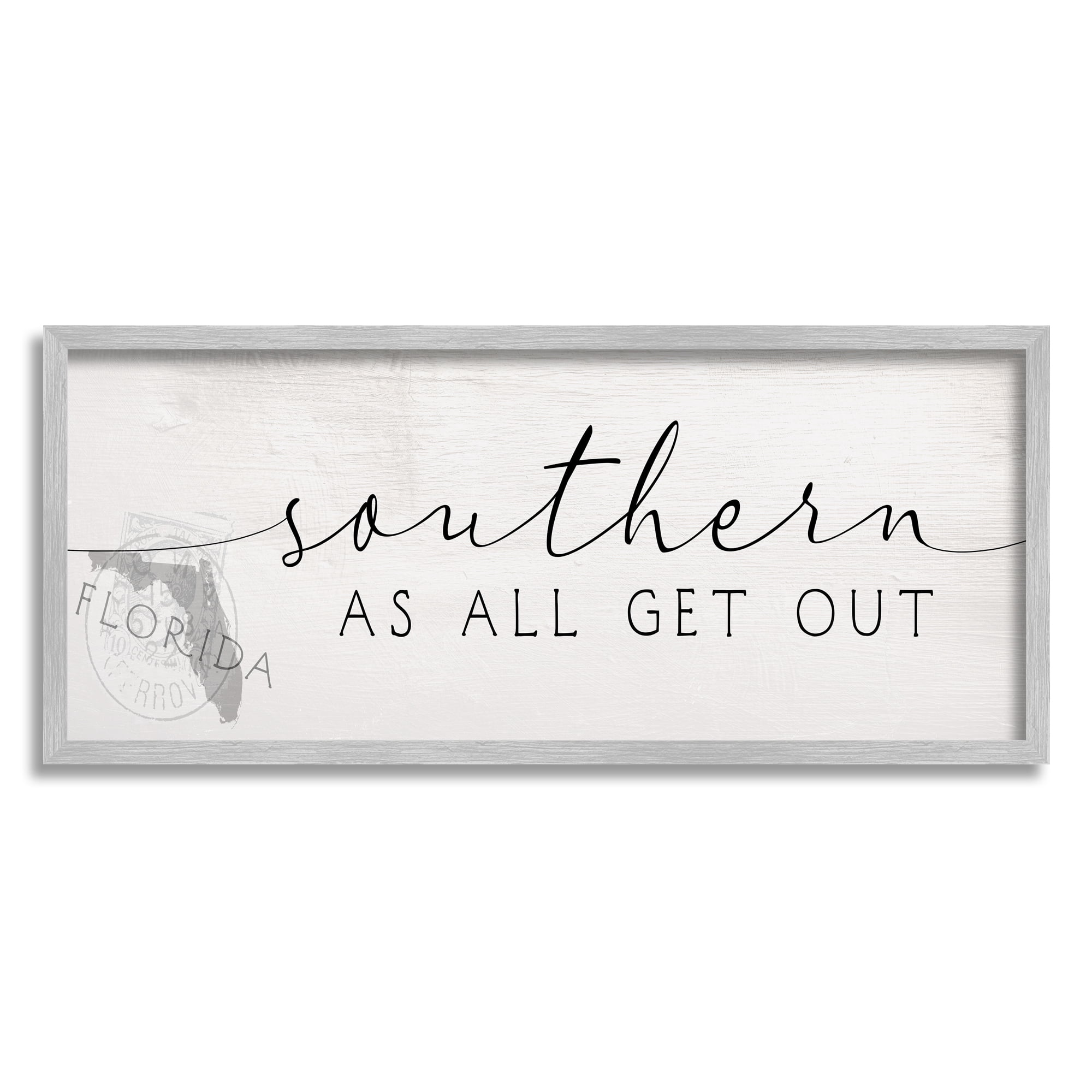 Stupell Industries Florida State Outline Southern As All Get Out Quote Novelty Painting Gray Framed Art Print Wall Art, 10 x 24, Design by Daphne Polselli