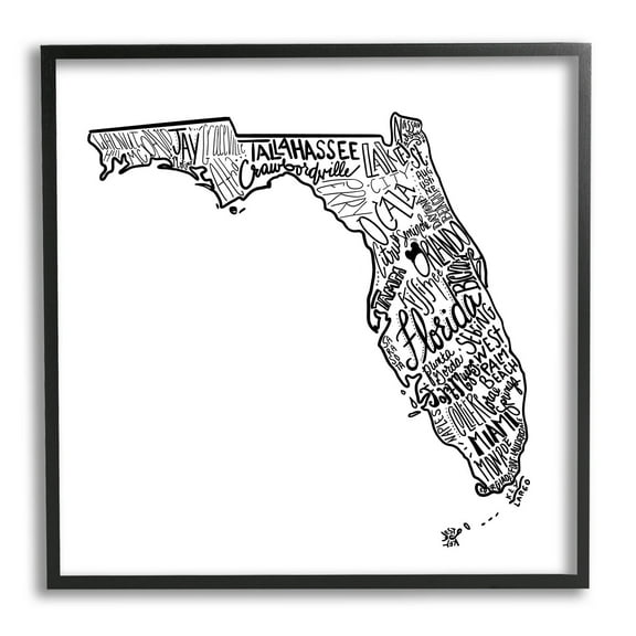 Stupell Industries Florida State Typography Cities Graphic Art Black Framed Art Print Wall Art, Design by The Saturday Evening Post