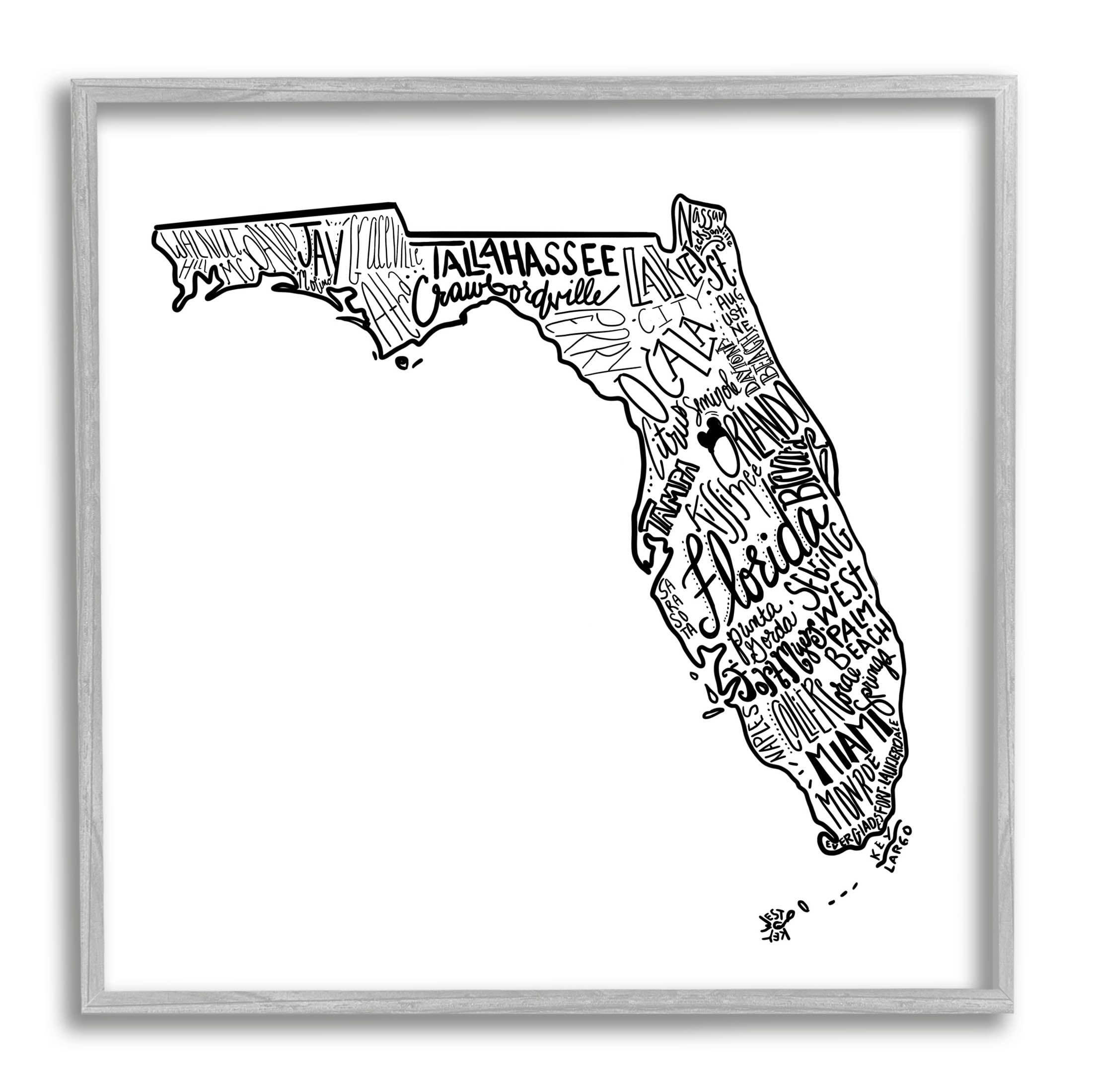 Stupell Industries Florida State Typography Cities Graphic Art Gray Framed Art Print Wall Art, Design by The Saturday Evening Post