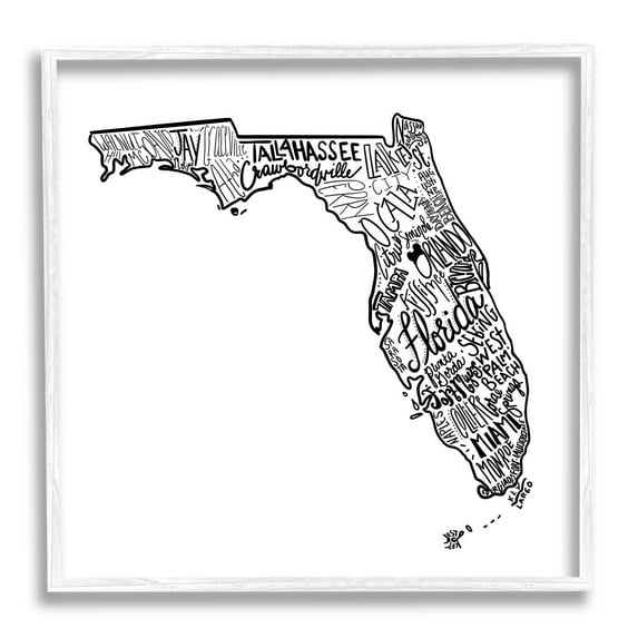 Stupell Industries Florida State Typography Cities Graphic Art White Framed Art Print Wall Art, Design by The Saturday Evening Post