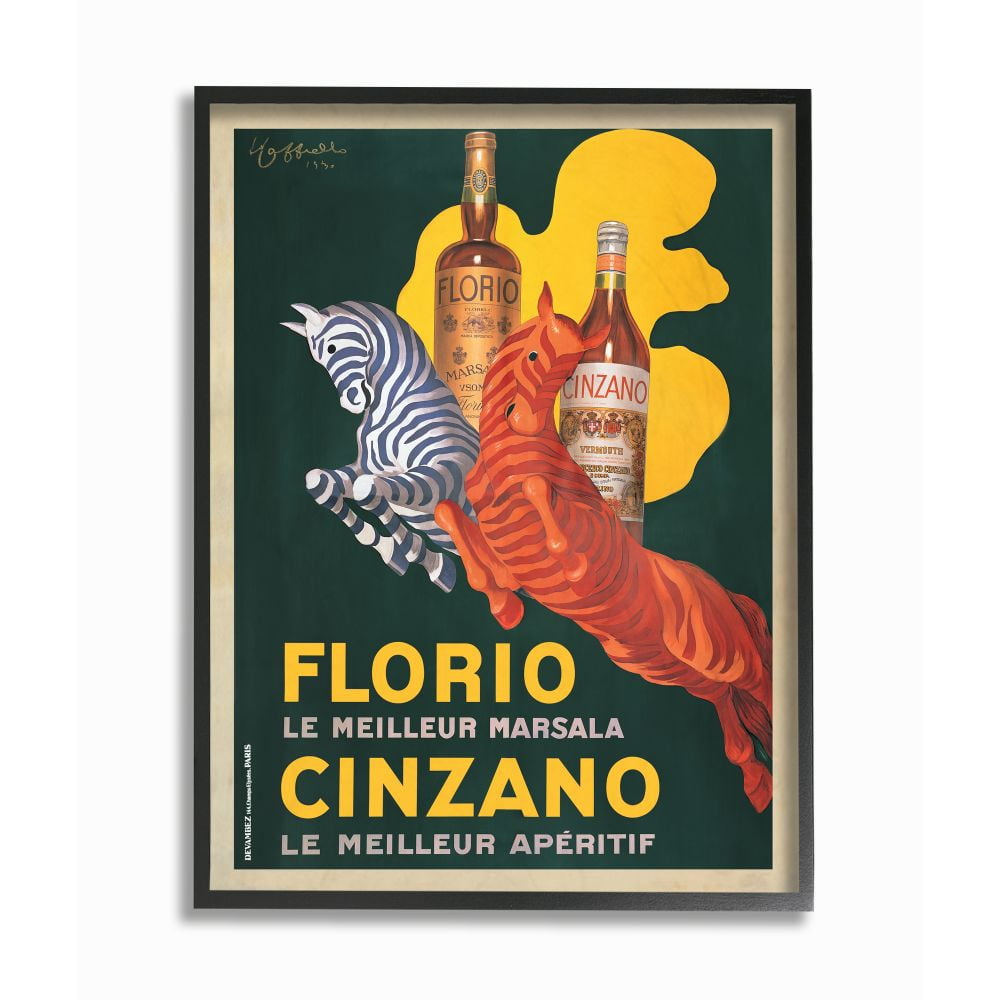 Stupell Industries Florio Cinzano Vintage Poster Drink Design Graphic Art Black Framed Art Print Wall Art, 16x20, by Marcello Dudovich