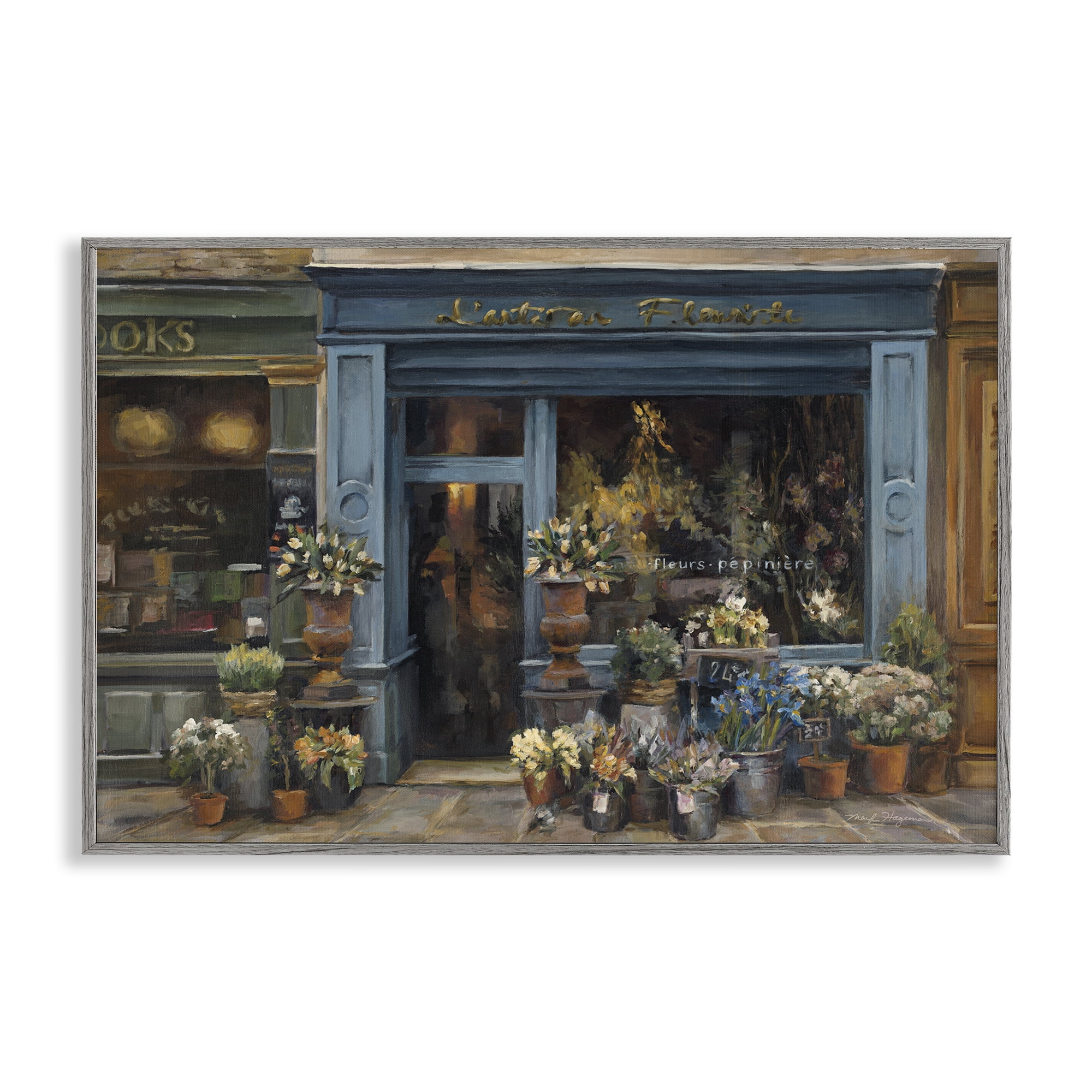 Stupell Industries Florist Shopfront in Town Buildings & Architecture Painting Gray Framed Art Print Wall Art, 18 x 12