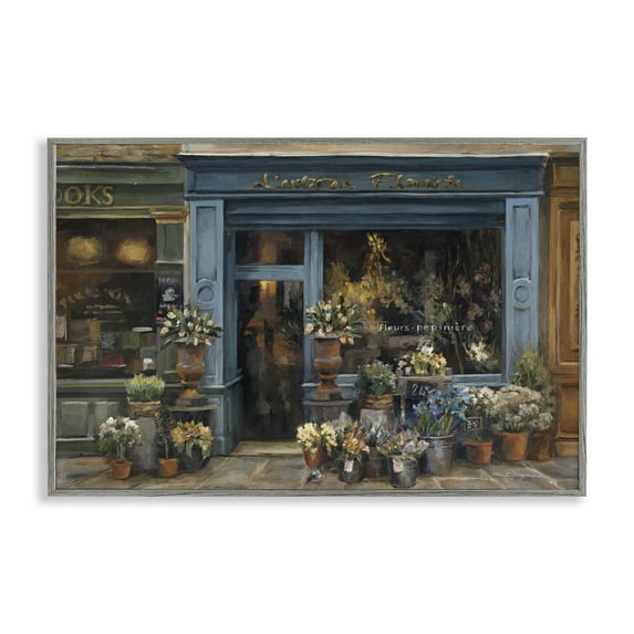Stupell Industries Florist Shopfront in Town Buildings & Architecture Painting Gray Framed Art Print Wall Art, 24 x 16