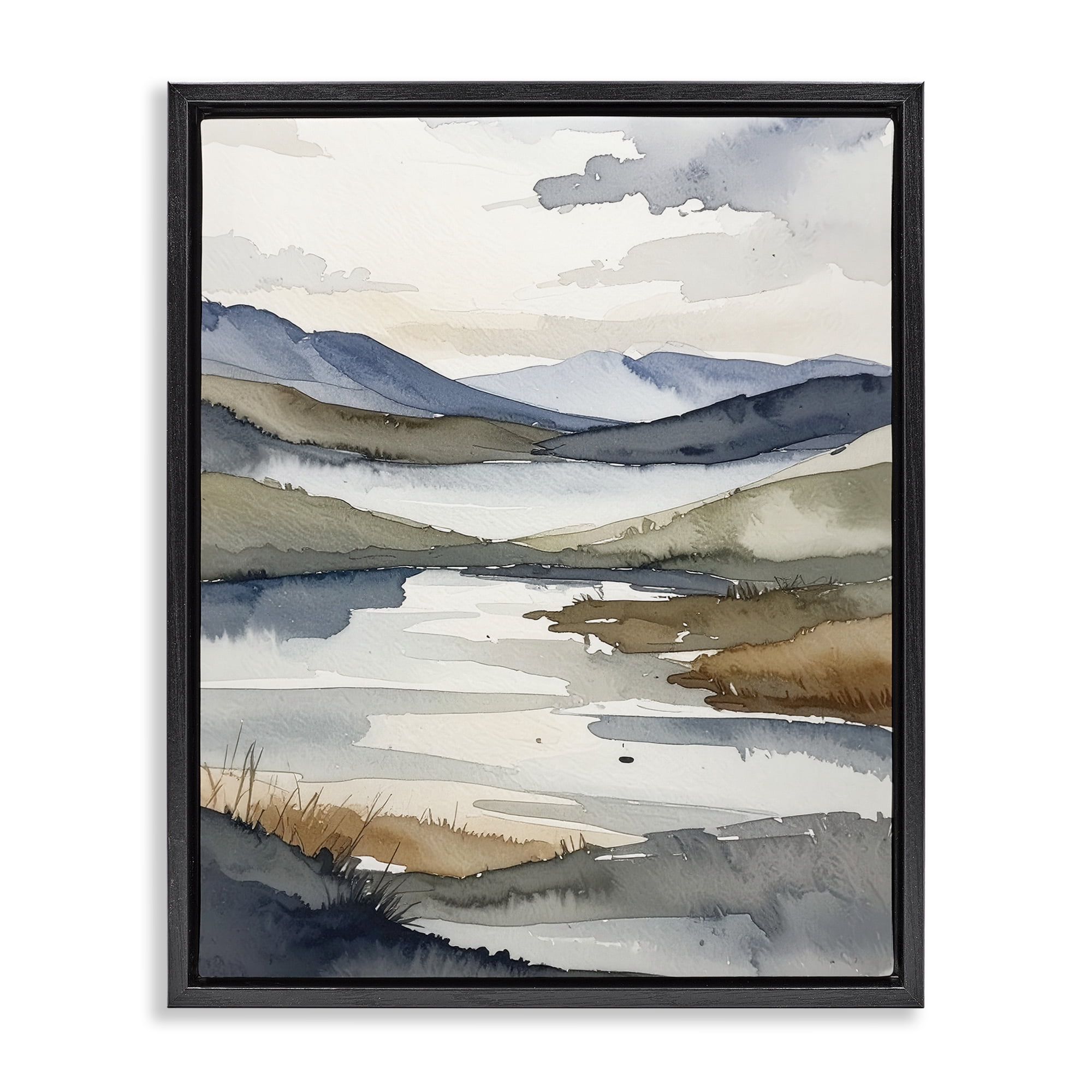 Stupell Industries Flow Of Water Pond Black Framed Floater Canvas Wall Art, design by Alonza Saunders