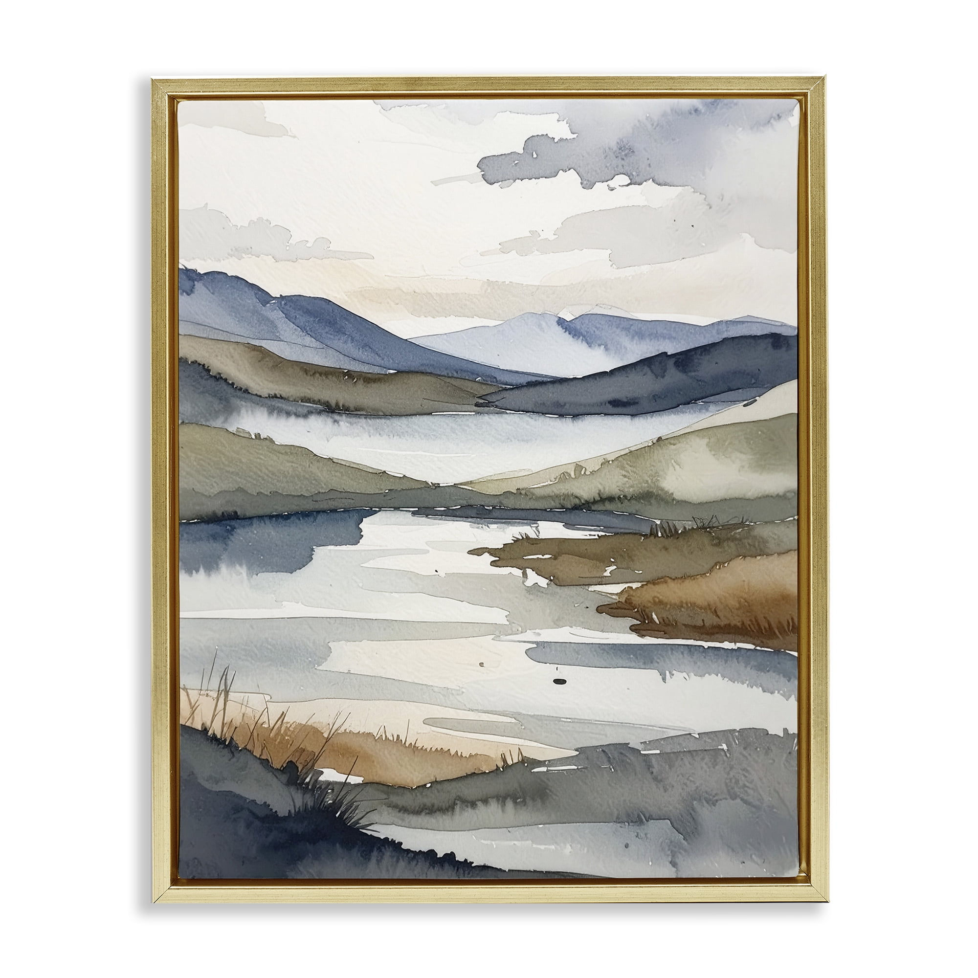 Stupell Industries Flow Of Water Pond Gold Framed Floater Canvas Wall Art, design by Alonza Saunders