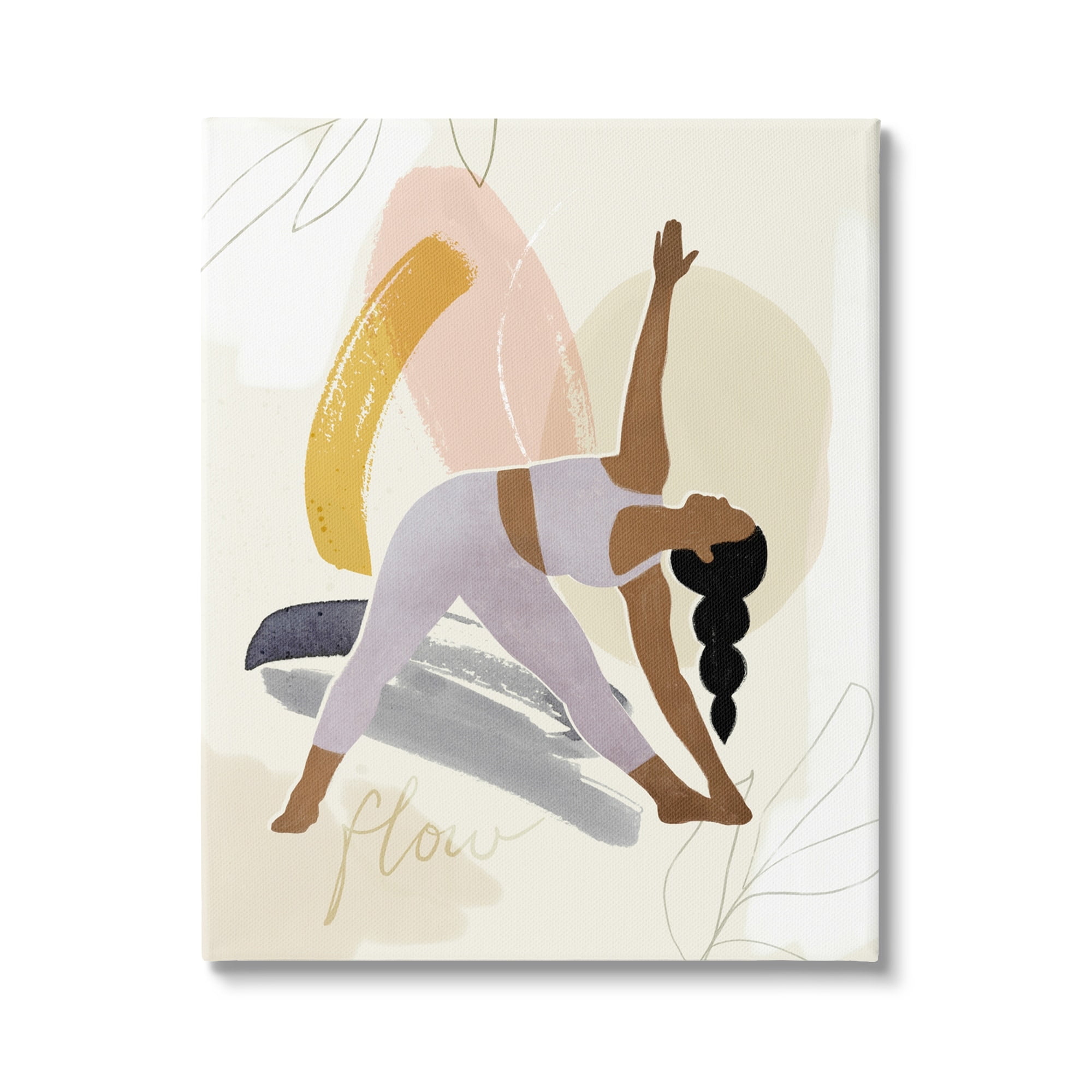 Stupell Industries Flow Yoga Text Plant Pattern Person Stretching Graphic Art Gallery-Wrapped Canvas Print Wall Art, 24x30, by Victoria Barnes