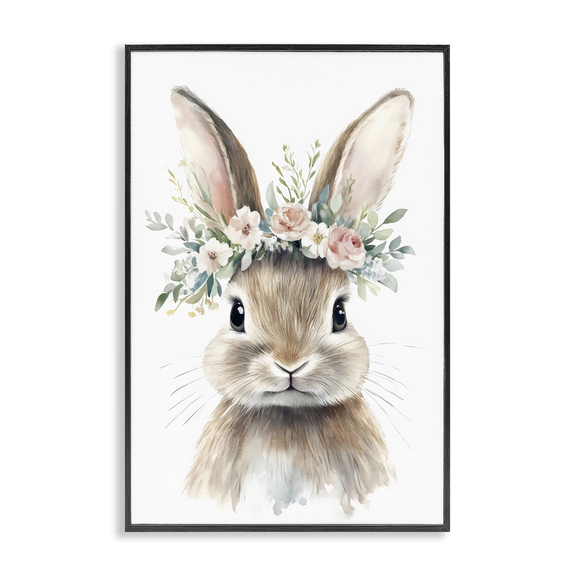 Stupell Industries Flower Adorned Baby Rabbit Black Framed Giclee Art, design by Creative Studio