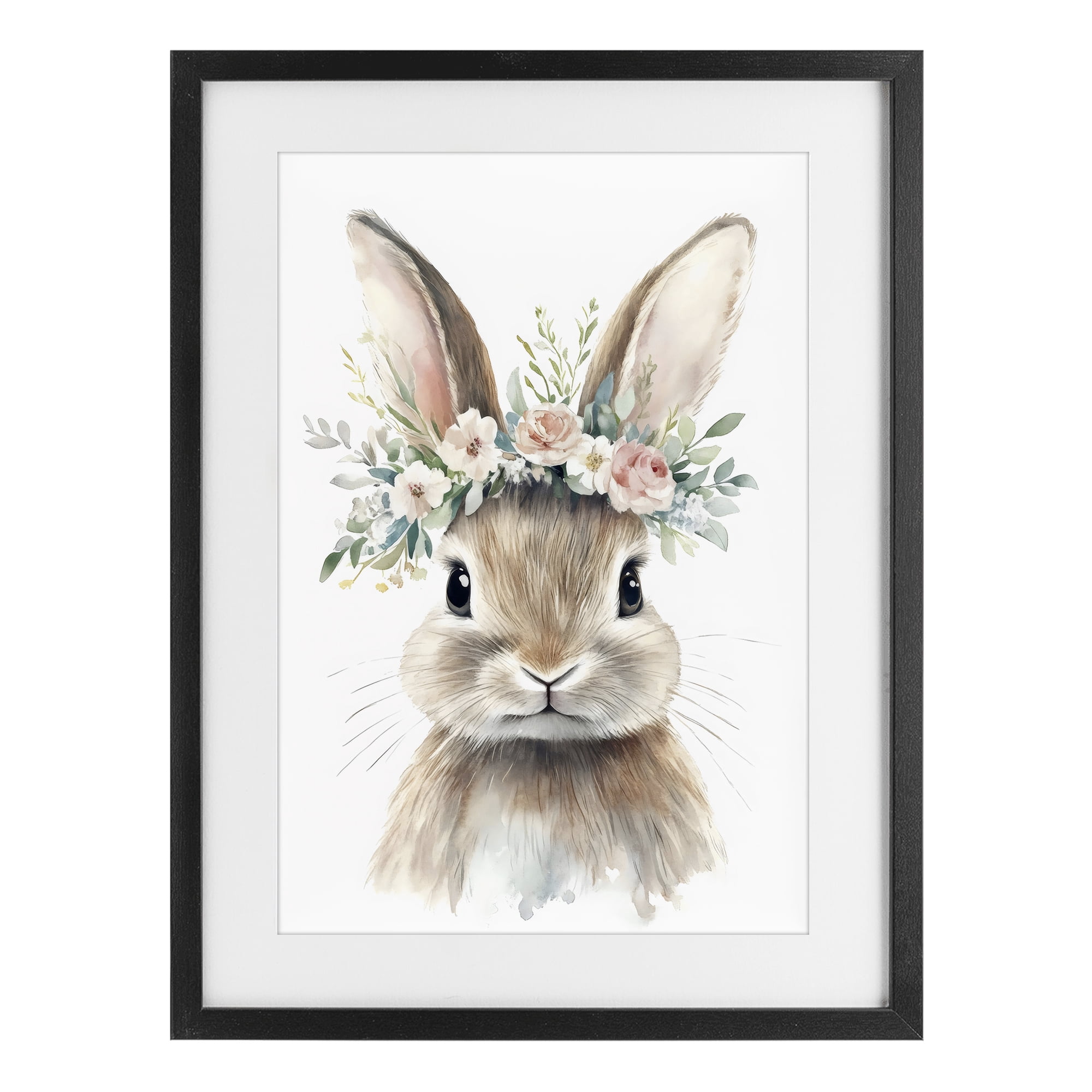 Stupell Industries Flower Adorned Baby Rabbit Black Framed Print Under Glass, design by Creative Studio