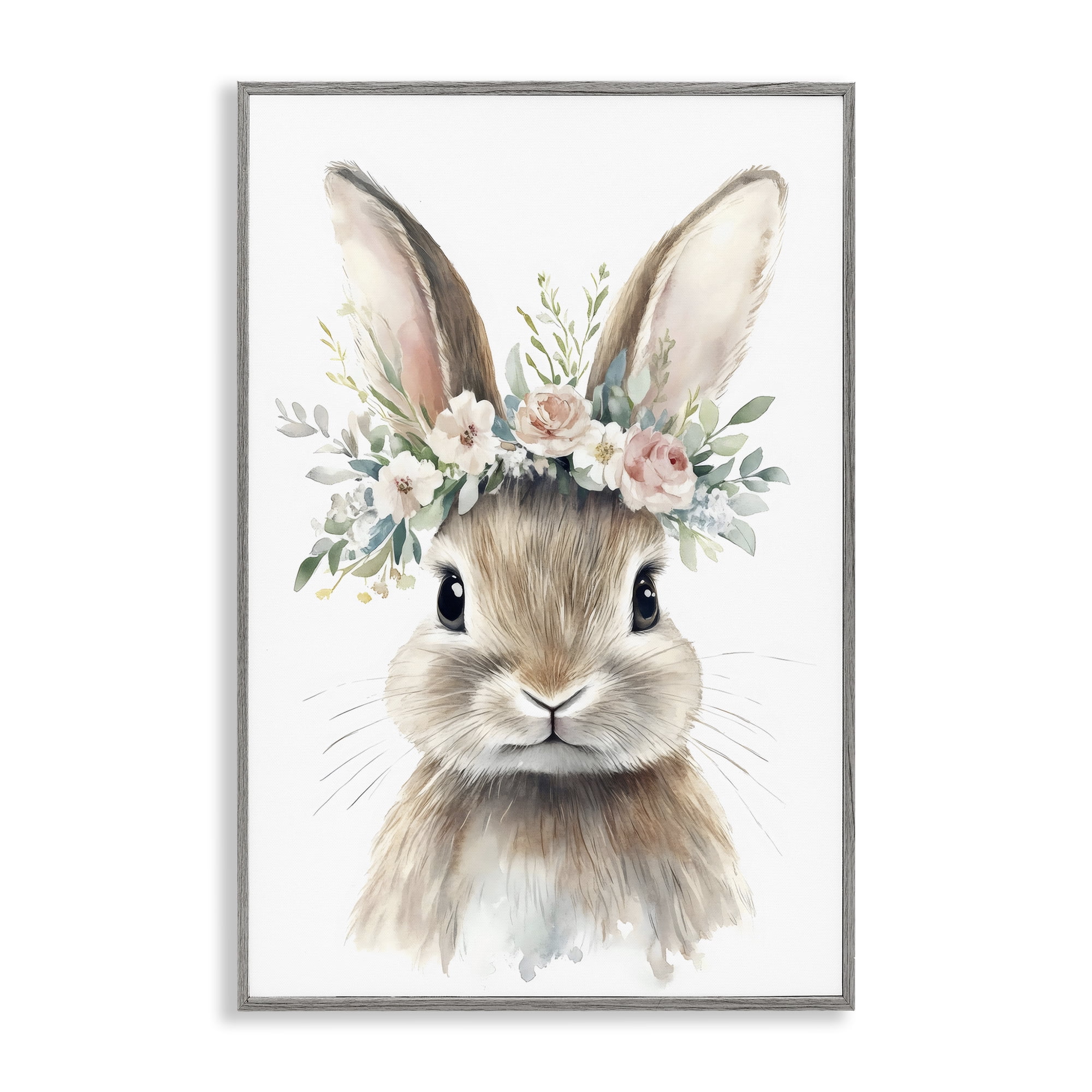 Stupell Industries Flower Adorned Baby Rabbit Gray Framed Giclee Art, design by Creative Studio