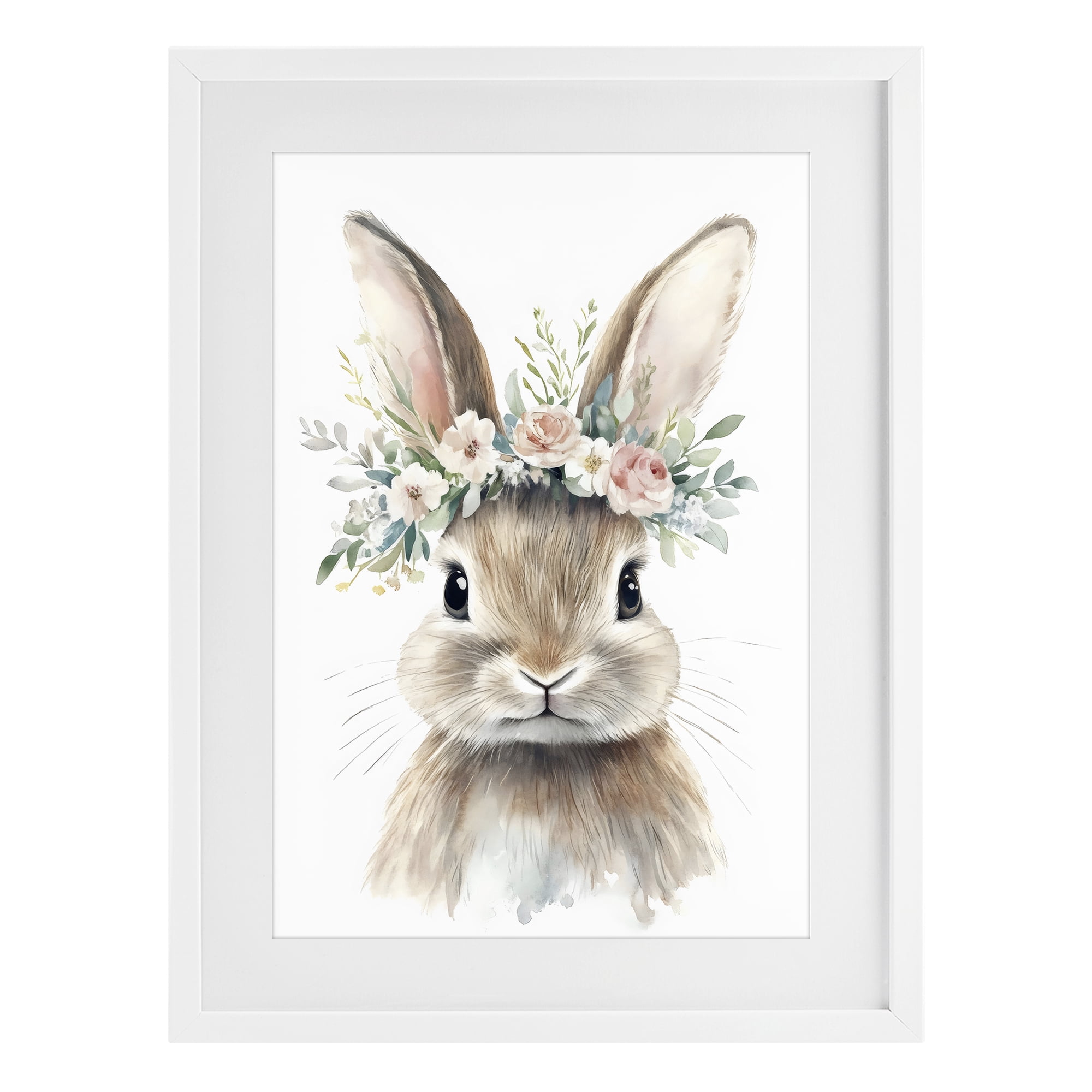 Stupell Industries Flower Adorned Baby Rabbit White Framed Print Under Glass, design by Creative Studio