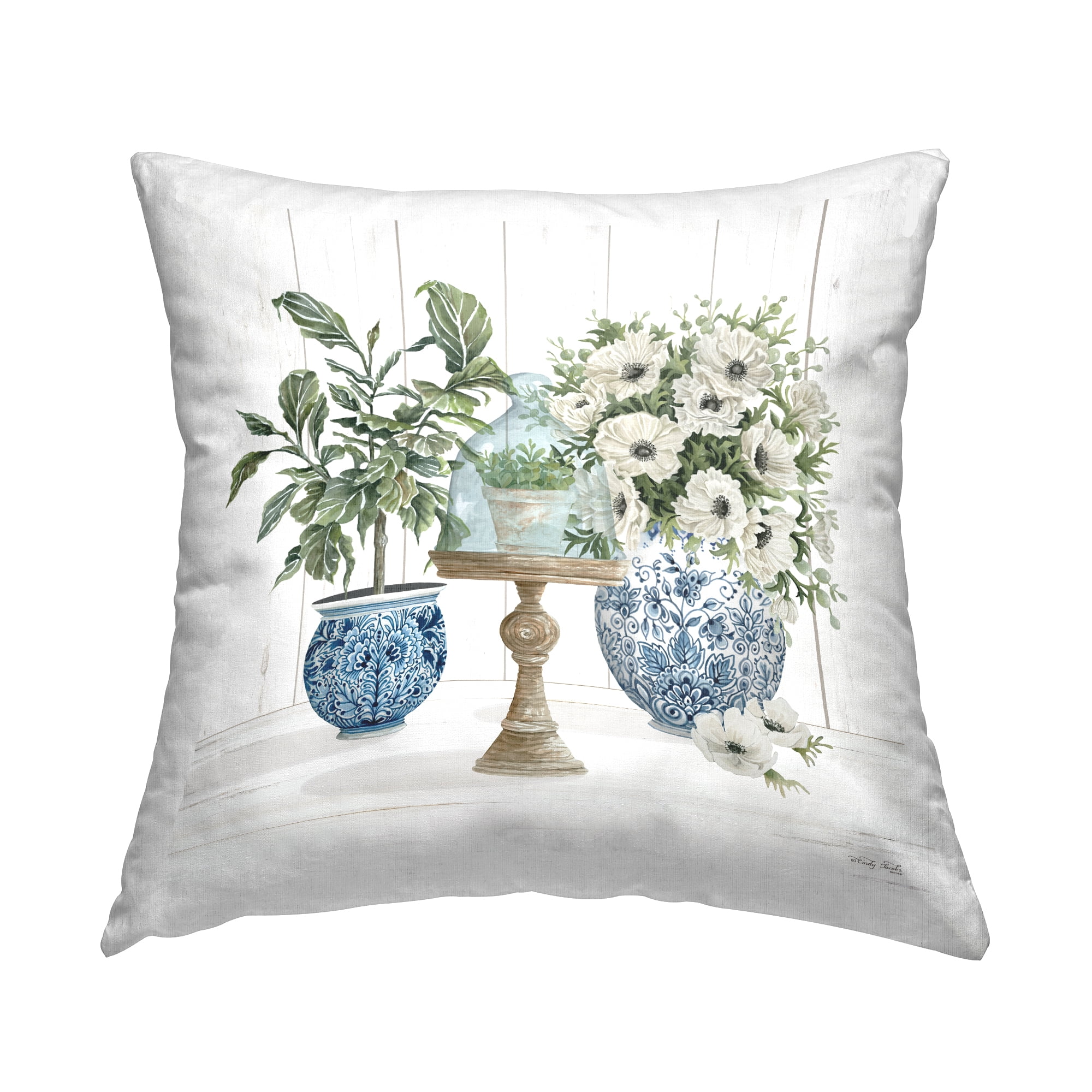 Stupell Industries Flower Arrangement Ornate Vase Printed Throw Pillow Design by Cindy Jacobs