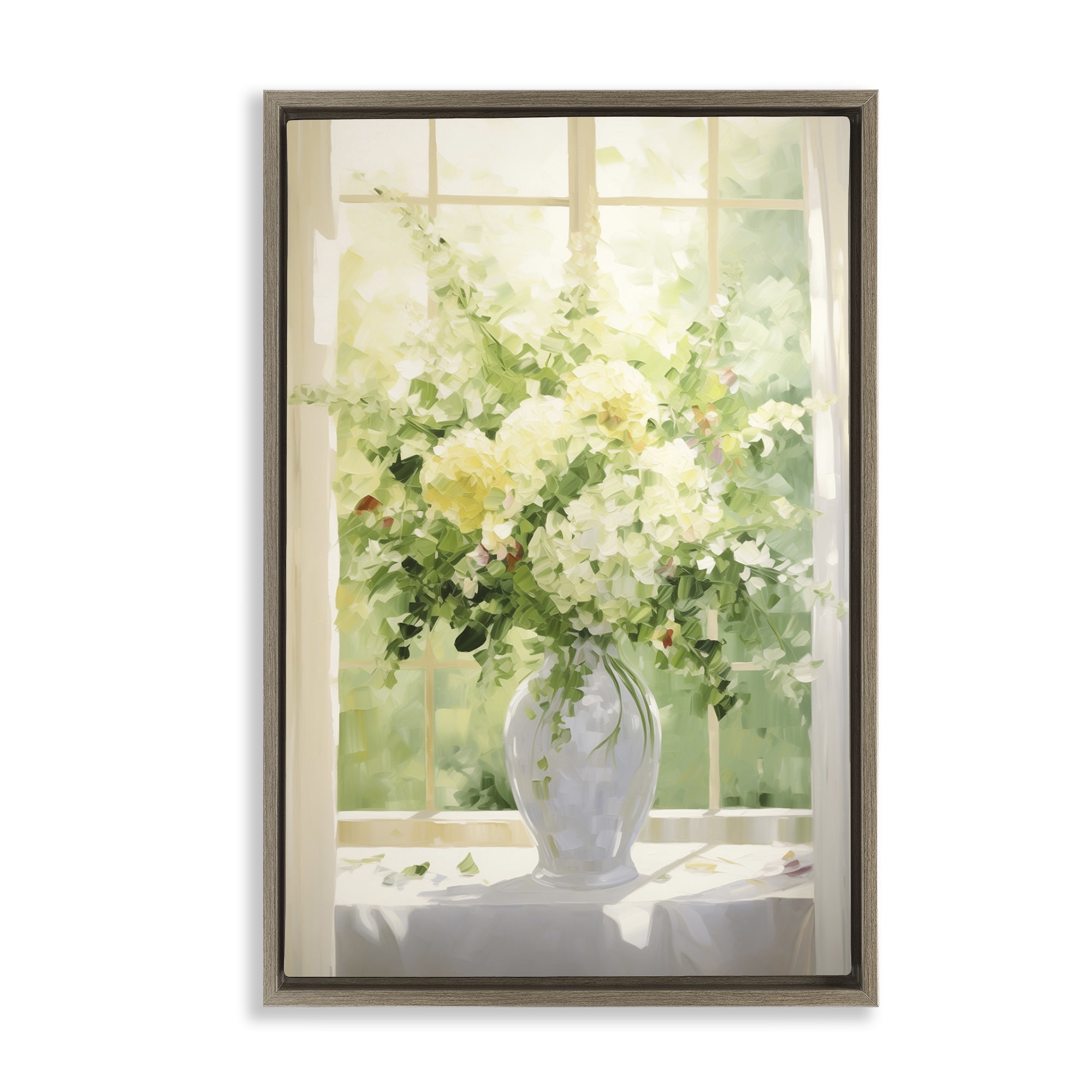 Stupell Industries Flower Arrangement in Window Botanical & Floral Painting Brown Floater Framed Art Print Wall Art, 17 x 25