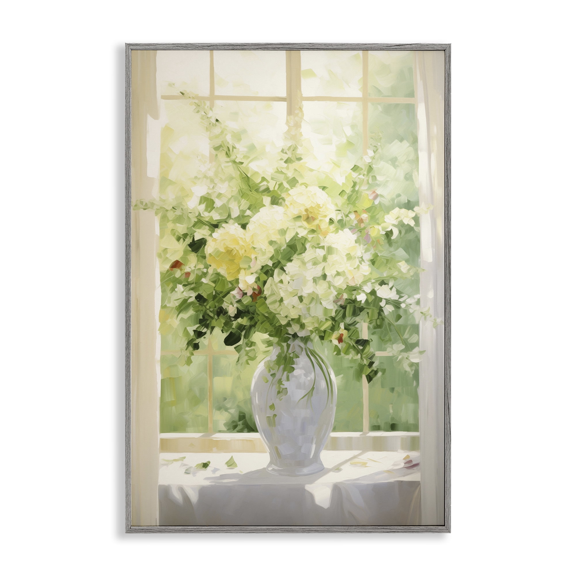 Stupell Industries Flower Arrangement in Window Botanical & Floral Painting Gray Framed Art Print Wall Art, 20 x 30