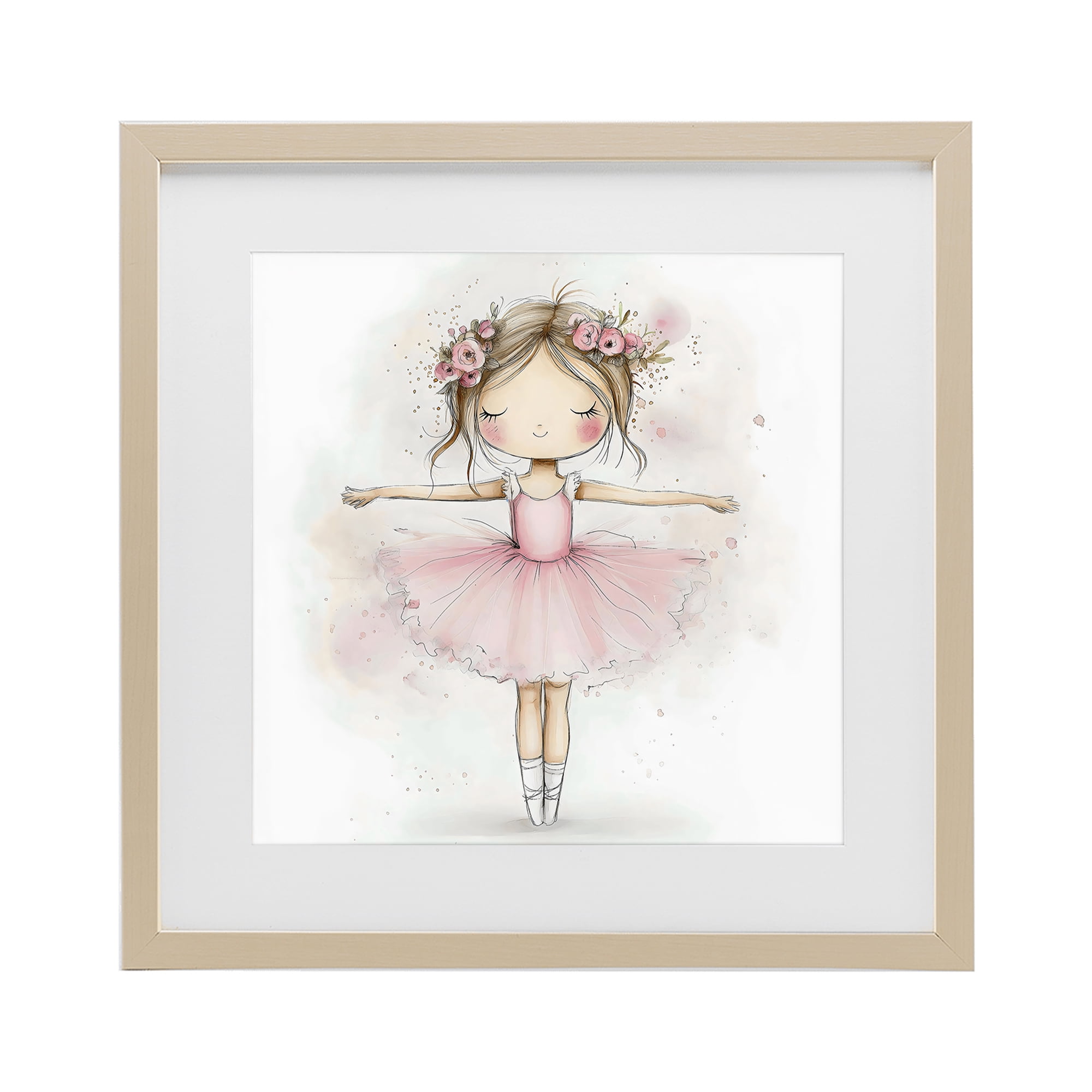 Stupell Industries Flower Ballerina in Pink Tutu Birch Framed Print Under Glass, design by Creative Studio