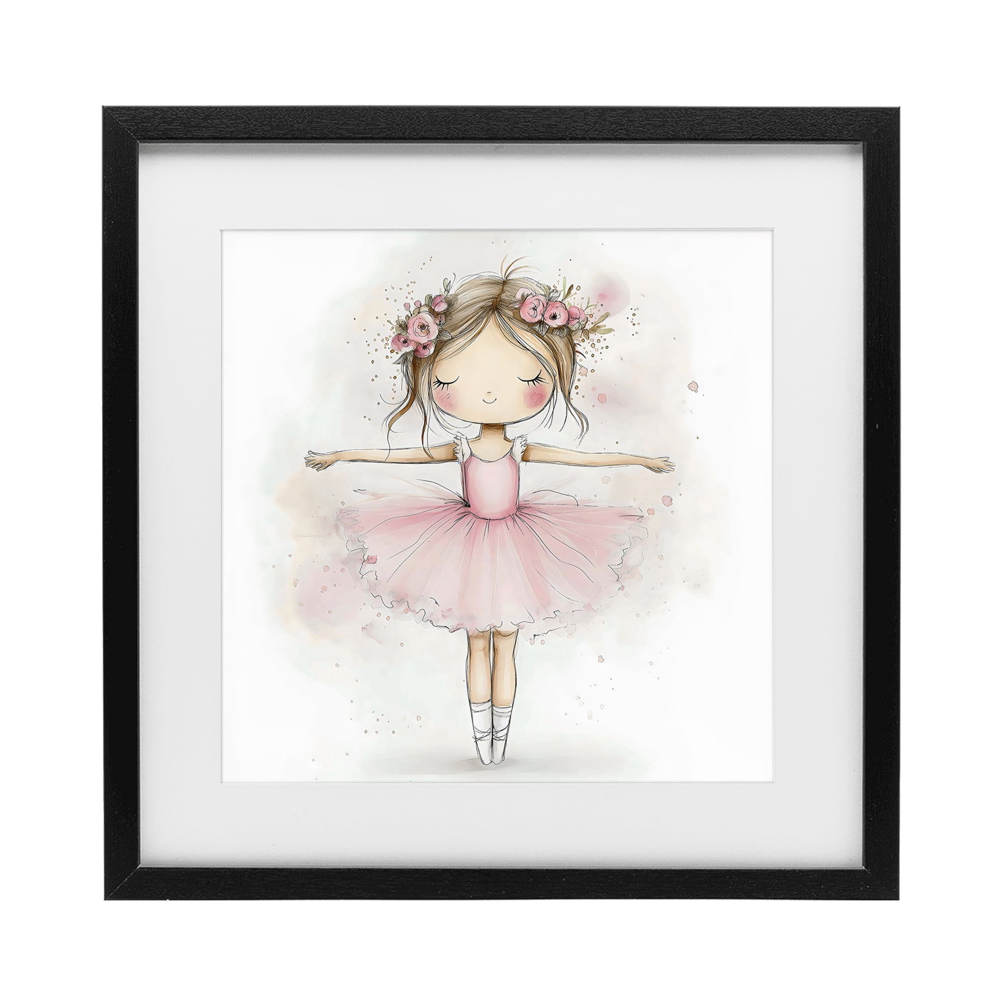 Stupell Industries Flower Ballerina in Pink Tutu Black Framed Print Under Glass, design by Creative Studio