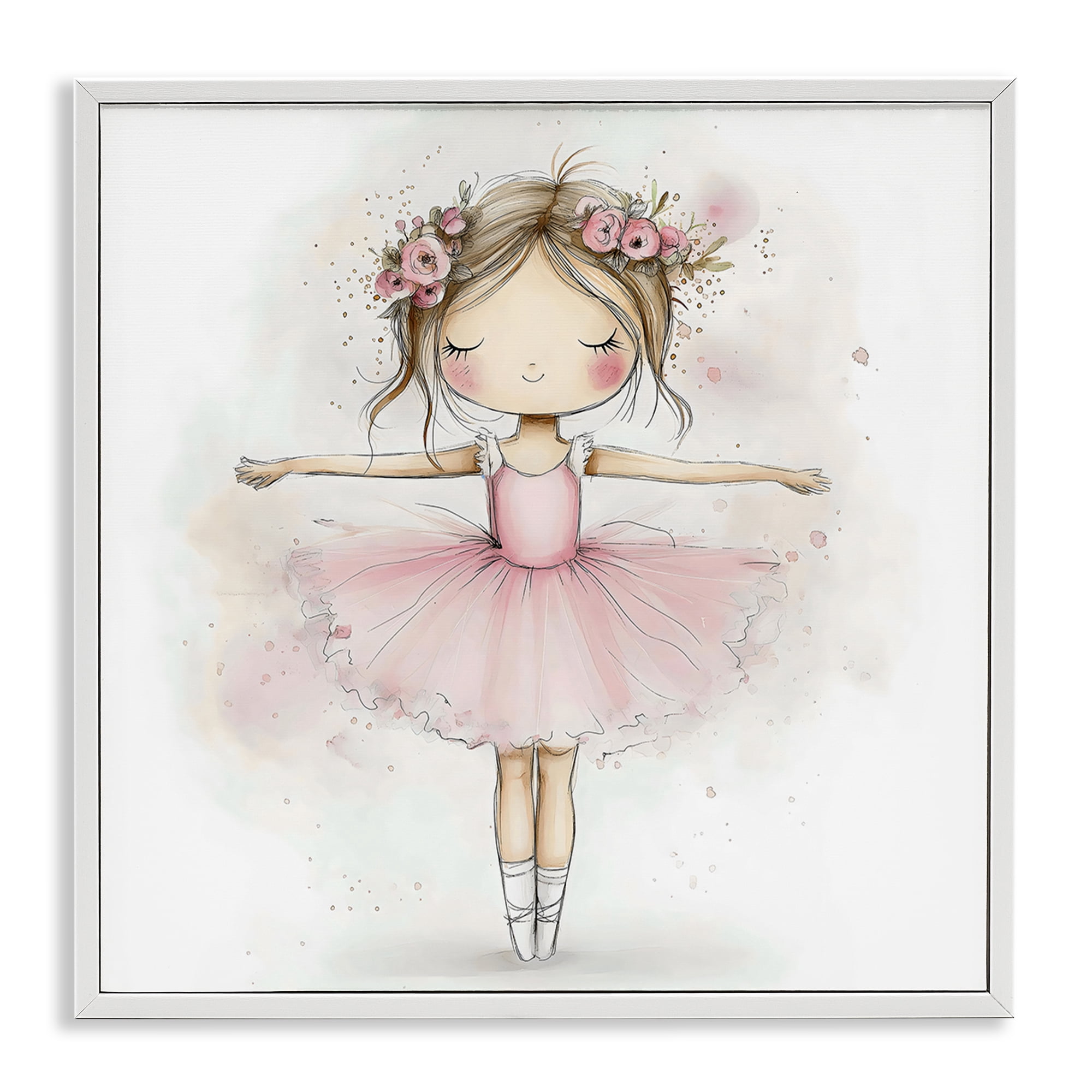 Stupell Industries Flower Ballerina in Pink Tutu White Framed Giclee Art, design by Creative Studio