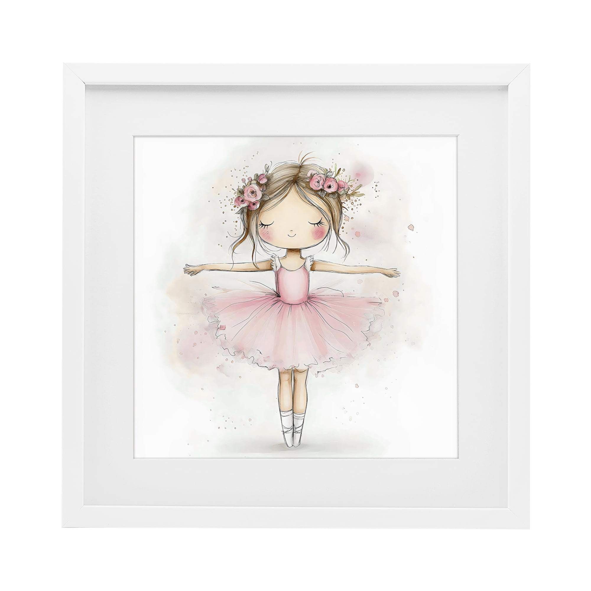 Stupell Industries Flower Ballerina in Pink Tutu White Framed Print Under Glass, design by Creative Studio
