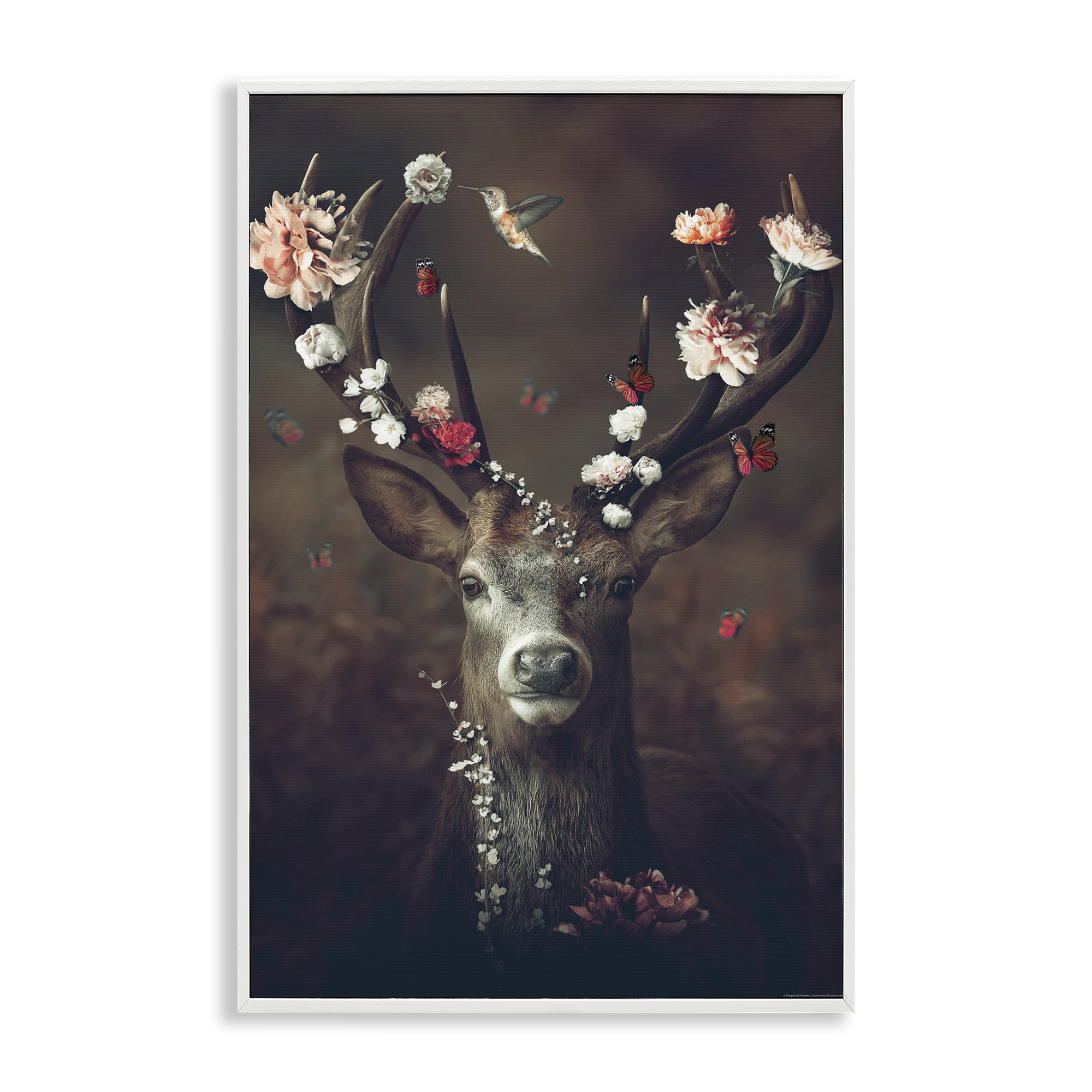 Stupell Industries Flower Bedecked Antlers Animals Painting White Framed Art Print Wall Art, 16 x 24