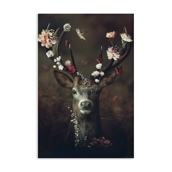 Stupell Industries Flower Bedecked Antlers Animals Painting Wrapped Canvas Art Print Wall Art, 16 x 24