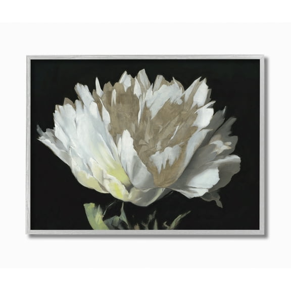 Stupell Industries Flower Bloom Gold White Painting Framed Wall Art by Third and Wall, 11" x 14", Gray Framed