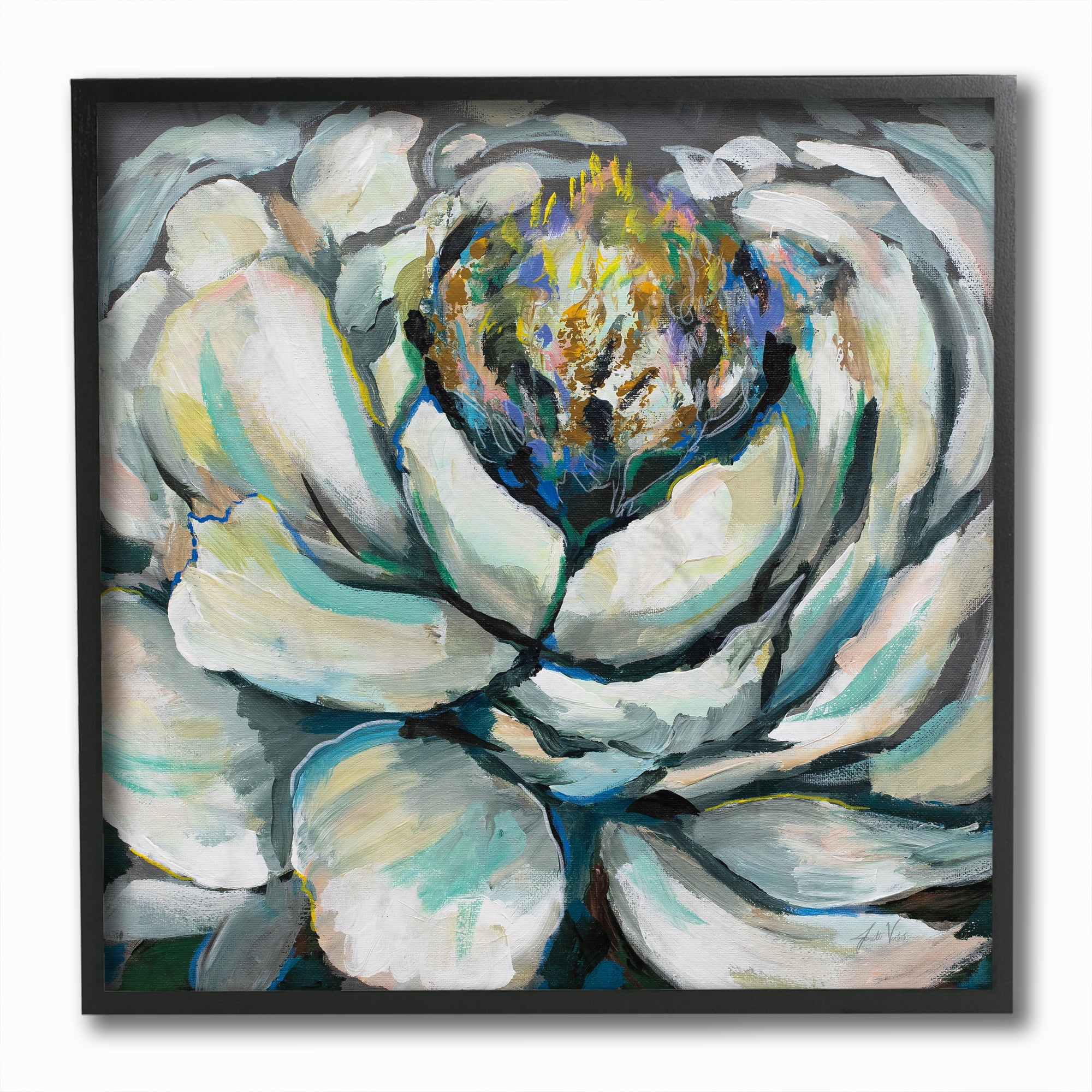 Stupell Industries Flower Bloom Neutral White Blue Petal Painting Framed Wall Art by Jeanette Vertentes