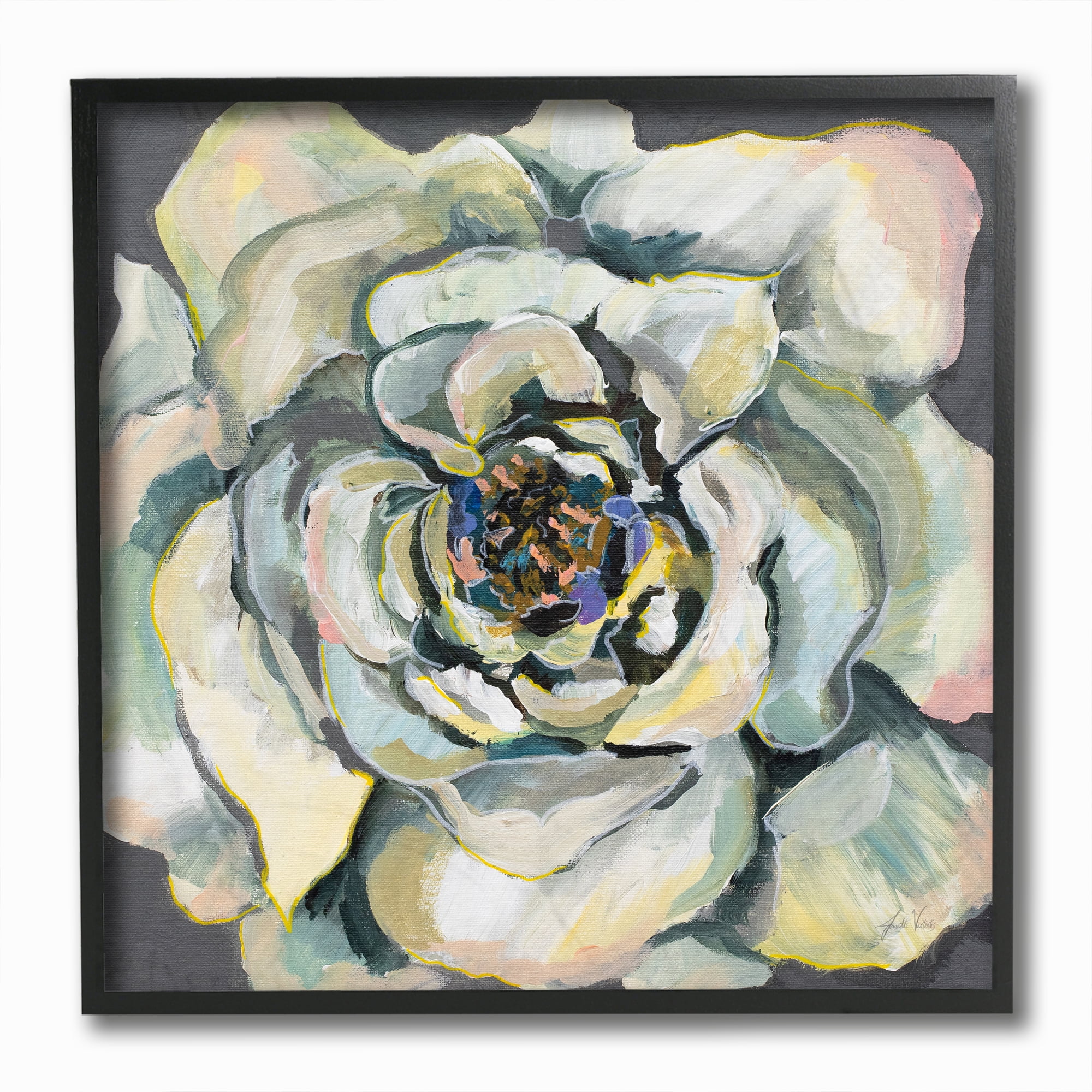 Stupell Industries Flower Bloom Neutral White Petal Painting Black Framed Wall Art, 12 x 12, byJeanette Vertentes