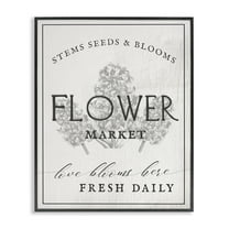 Stupell Industries Flower Blooms Market Typography Painting Black Framed Art Print Wall Art, 11 x 14