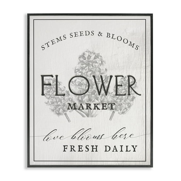 Stupell Industries Flower Blooms Market Typography Painting Black Framed Art Print Wall Art, 11 x 14