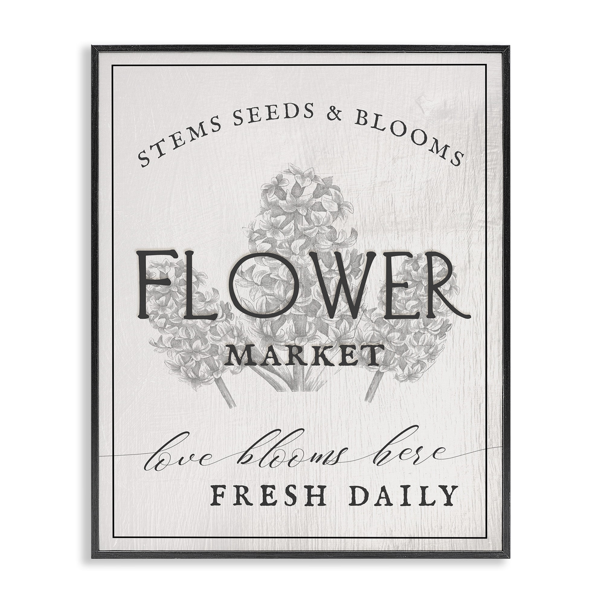 Stupell Industries Flower Blooms Market Typography Painting Black Framed Art Print Wall Art, 24 x 30