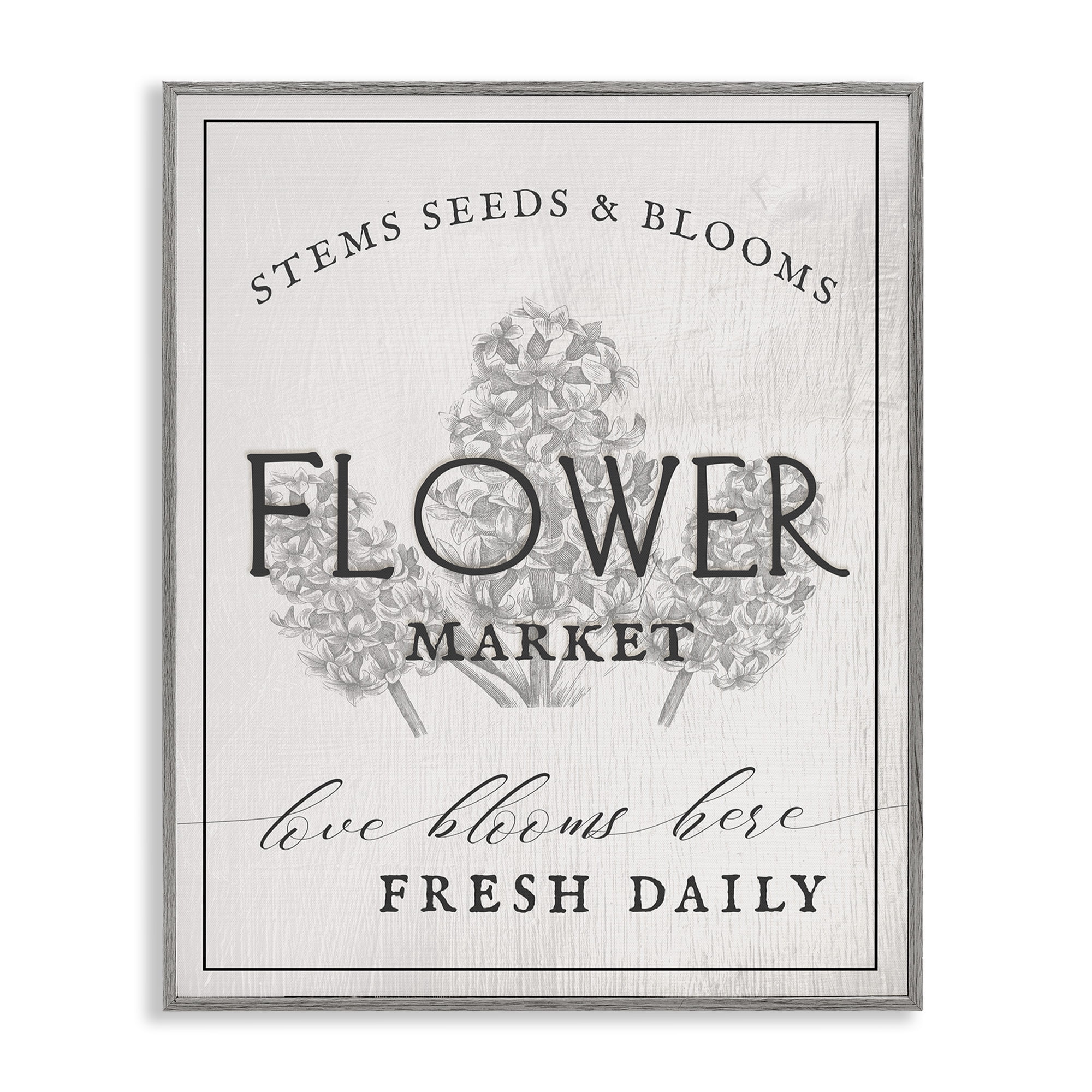 Stupell Industries Flower Blooms Market Typography Painting Gray Framed Art Print Wall Art, 24 x 30