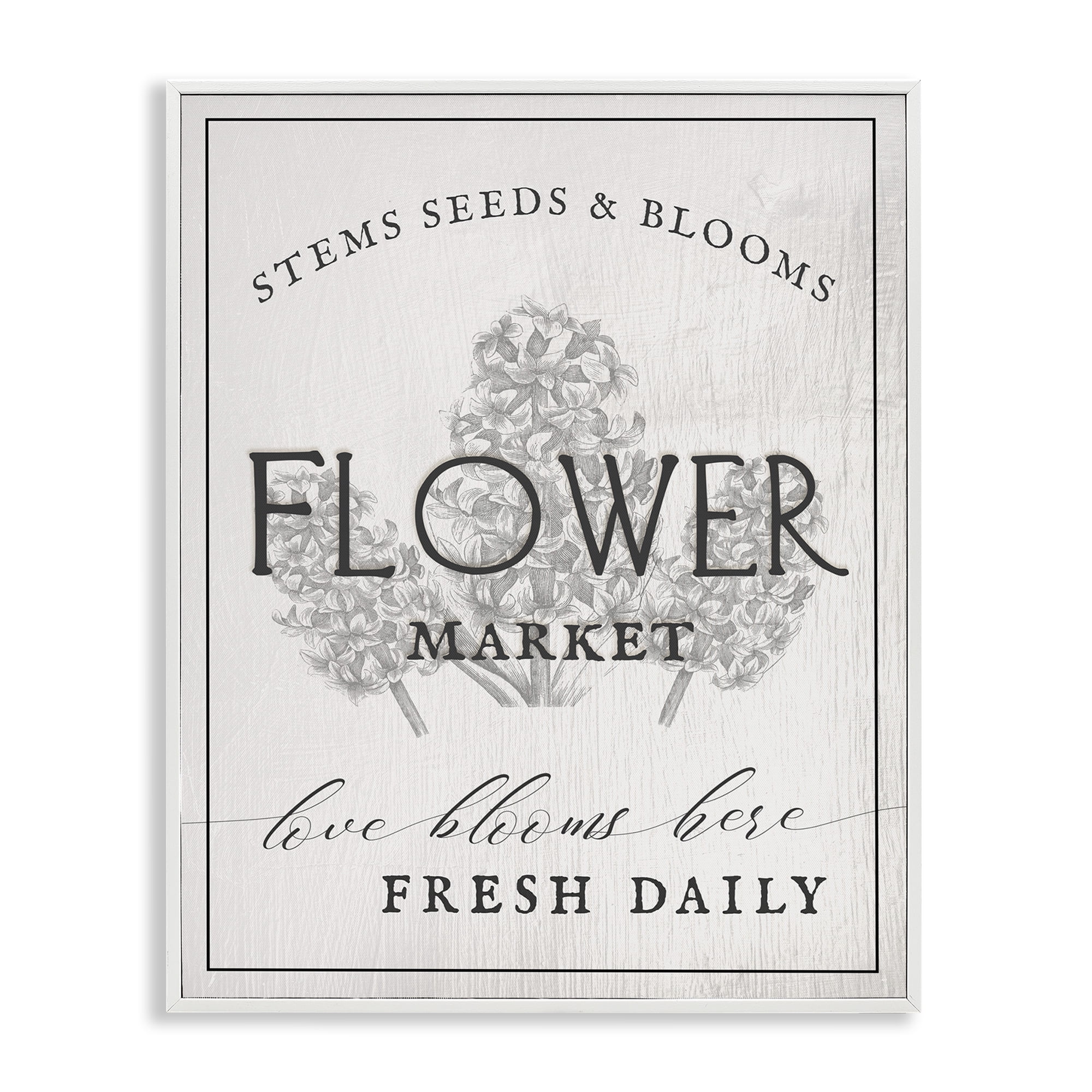 Stupell Industries Flower Blooms Market Typography Painting White Framed Art Print Wall Art, 16 x 20