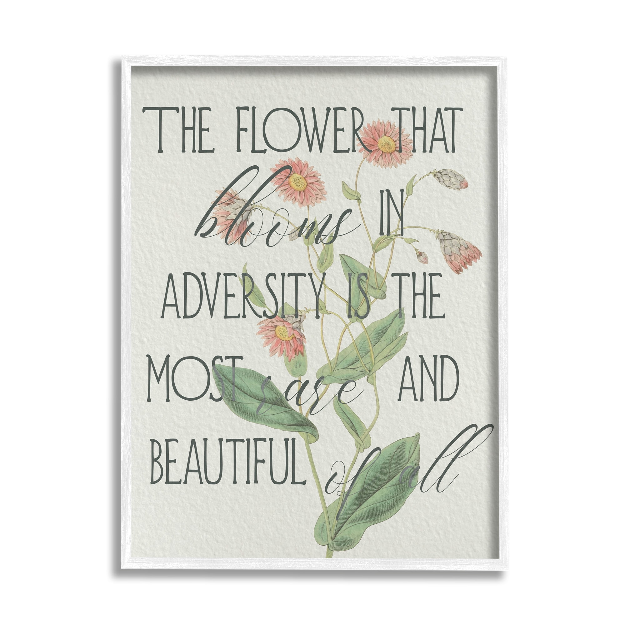 Stupell Industries Flower Blooms in Adversity Most Rare Motivational Phrase, 11 x 14, Design by Daphne Polselli